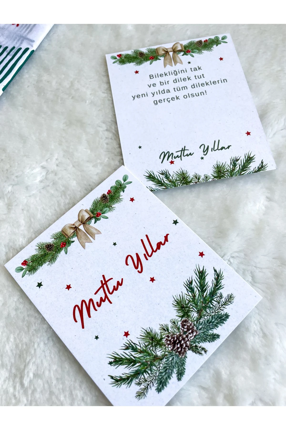 Yılbaşı bileklik kartı 10x8 cm 20 adet bileklik kartı, çift yön baskı hediye kartı, şans bilekliği