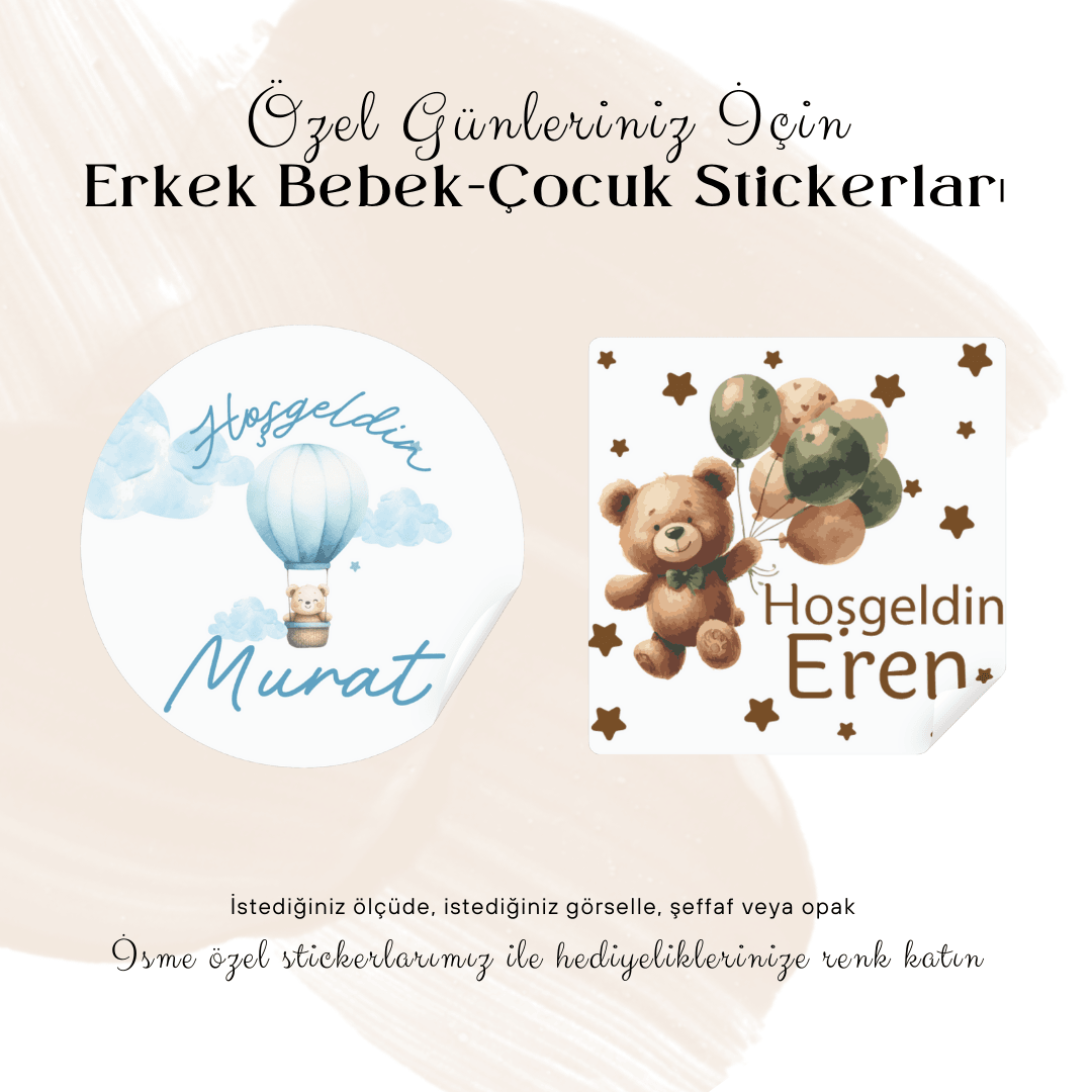 Erkek Çocuk/Bebek Sticker- 100 adet