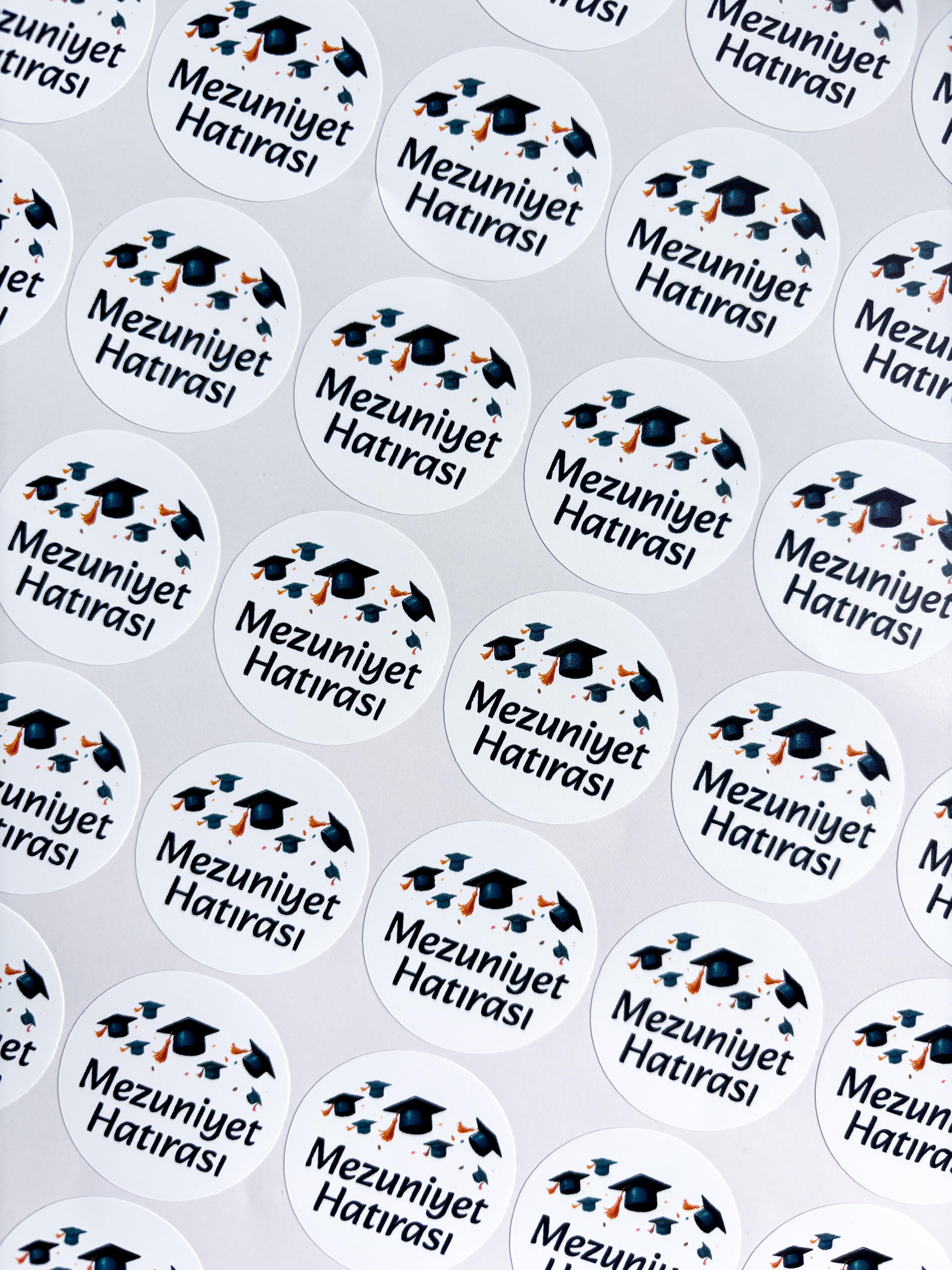 Mezuniyet Hatırası 48 adet 3,5 cm sticker, yapışkanlı etiket