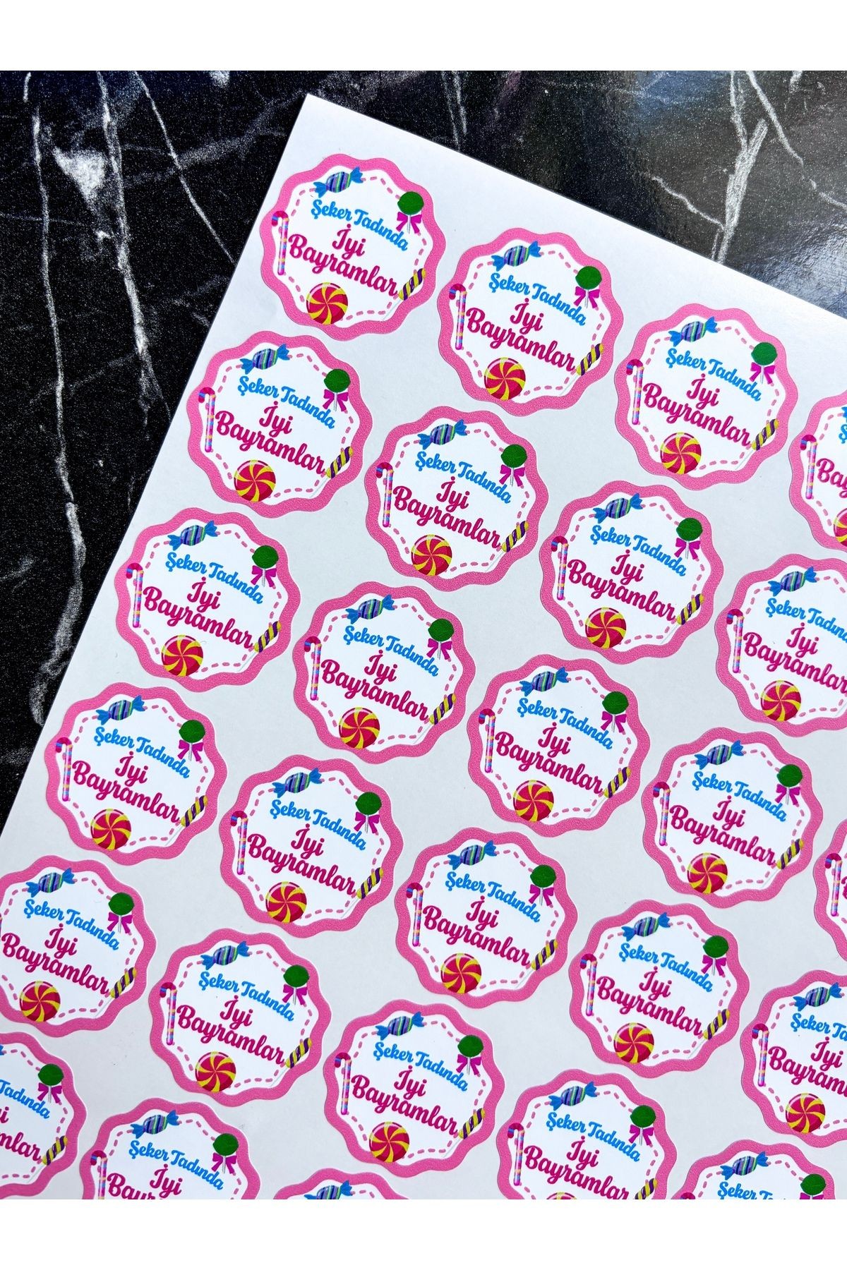 İyi bayramlar sticker 48 adet 3,5 cm yapışkanlı etiket, bayram hediyeliği, bayram şekeri etiketi