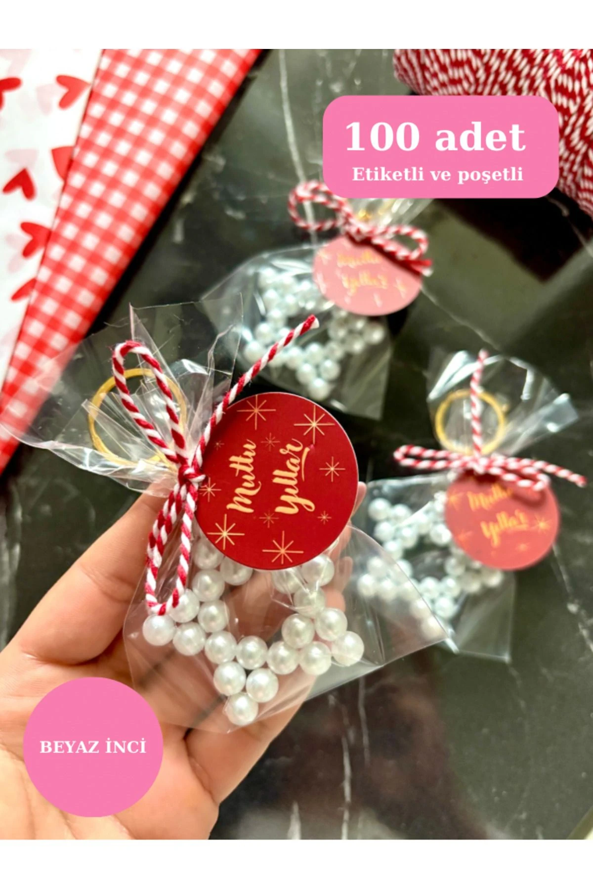 Yılbaşı hediyesi anahtarlık 100 adet inci anahtarlık,etiketli ve poşetli,yıldız anahtarlık