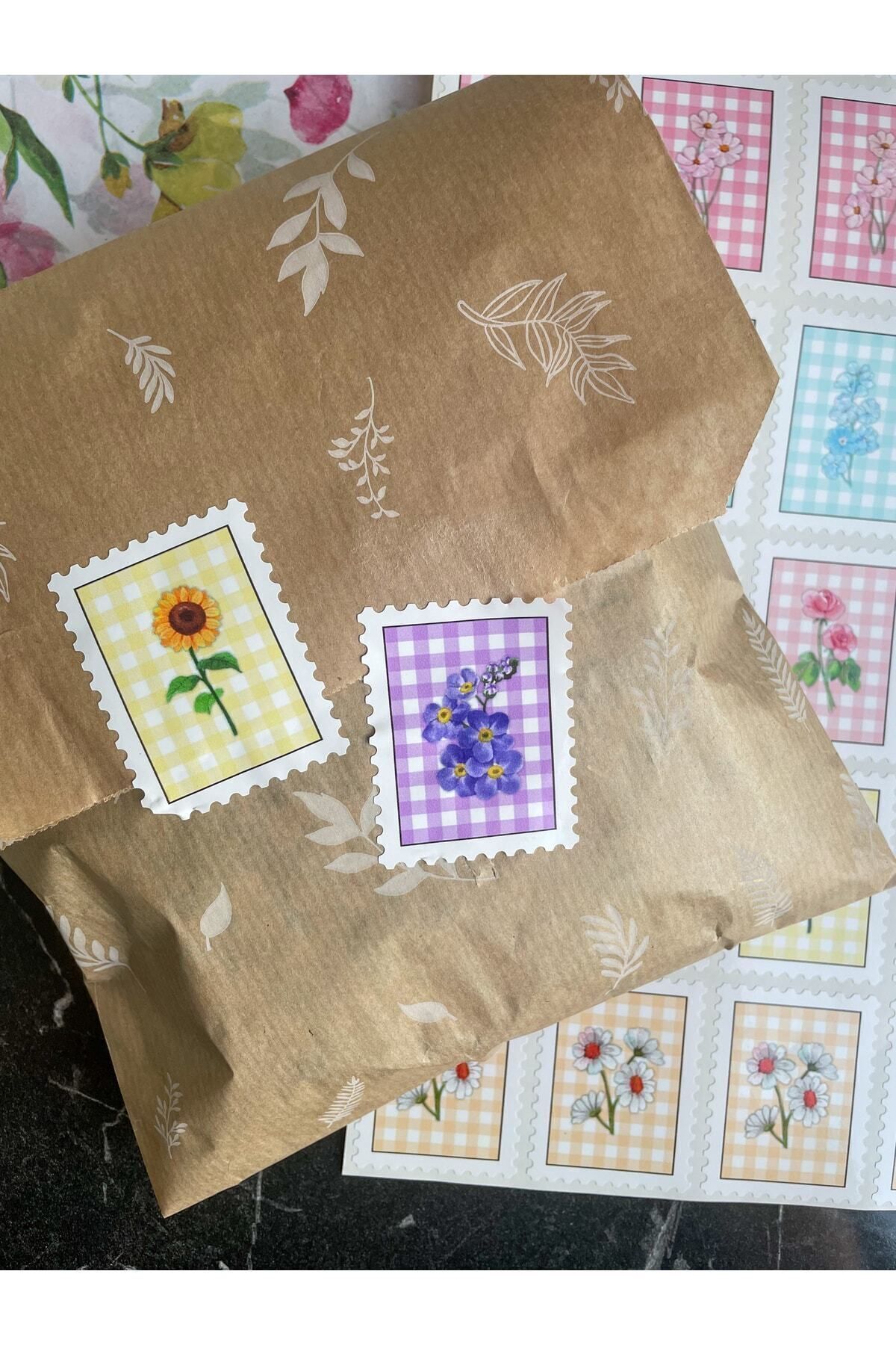 Pul Sticker Çiçek Serisi 5x4 Cm 35 Adet Opak Sticker, Kargo Stickerı, Hediye Paketi Süsü