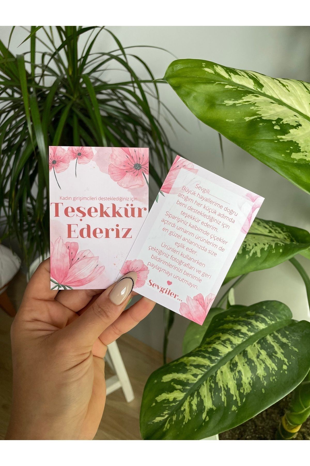 Kadın girişimci teşekkür kartı 10x7 cm çift yön 20 adet, küçük işletme teşekkür kartı, not kartı
