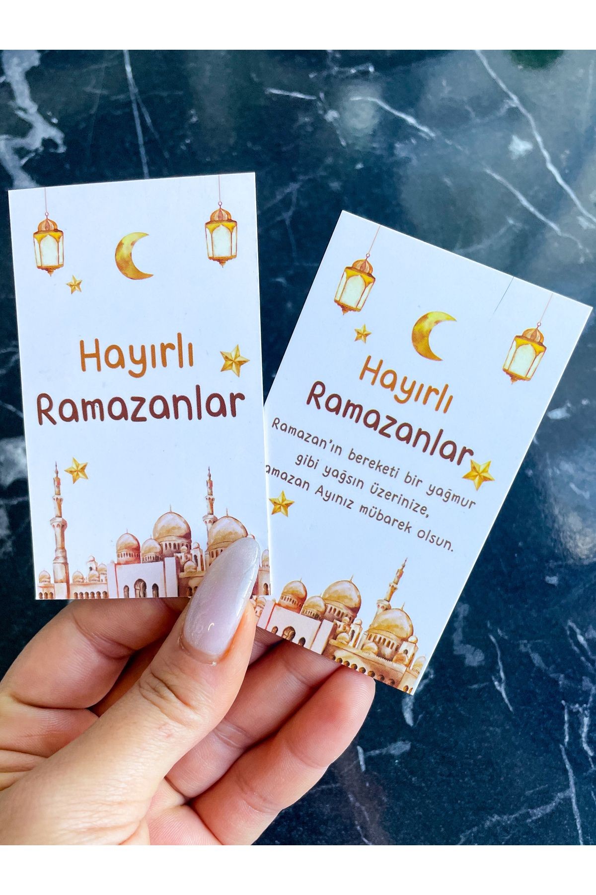 Ramazan Not Kartı 30 Adet 5x8 Cm Çift Yön Hayırlı Ramazanlar Hediye Kartı Teşekkür Kartı