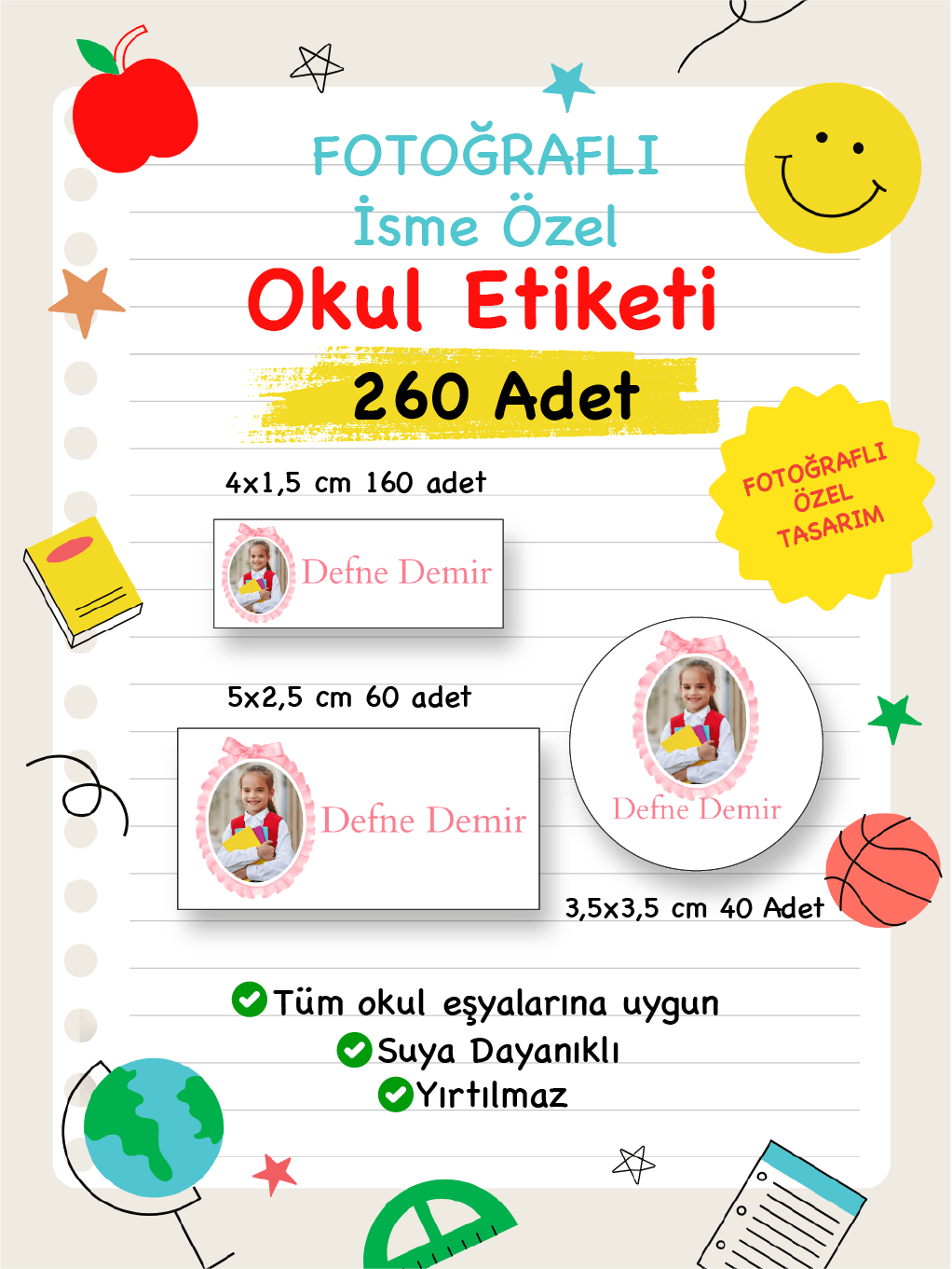Fotoğraflı İsme Özel Okul Etiketi-122