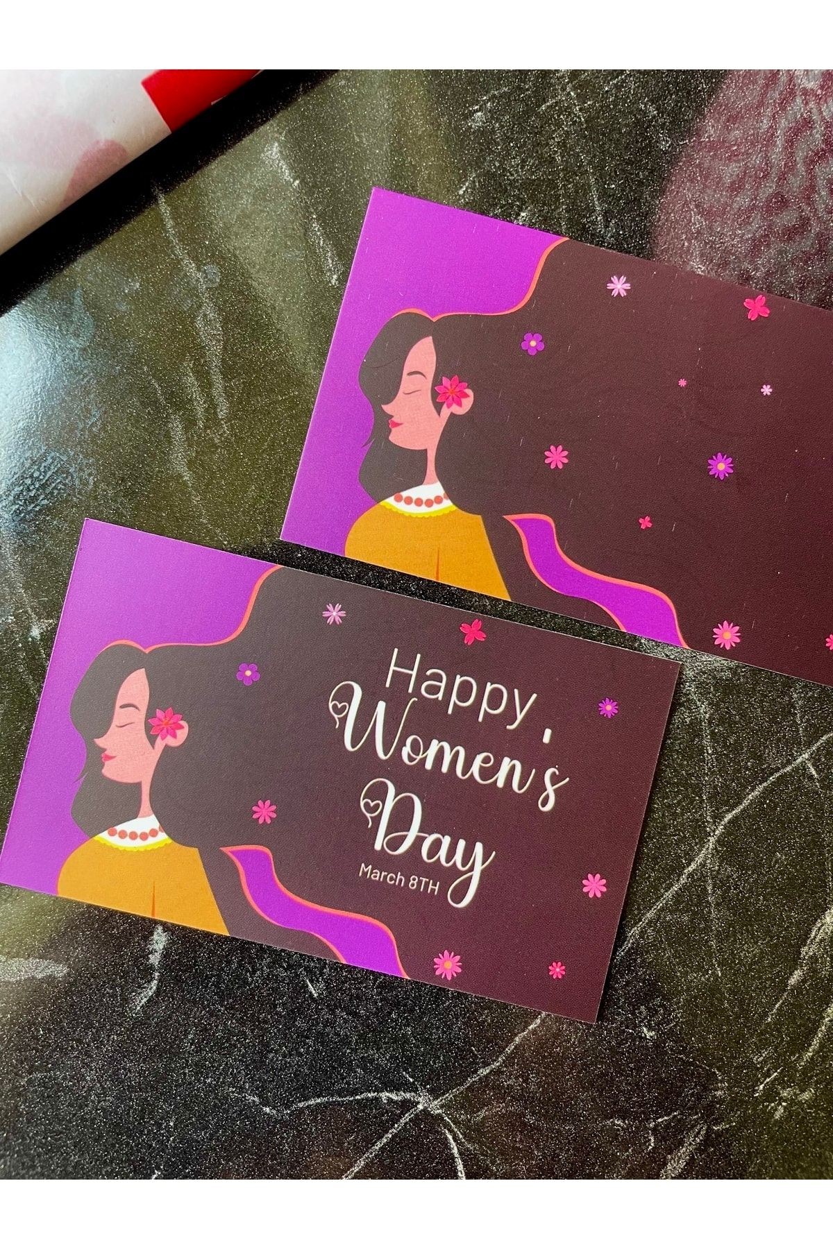 Kadınlar Günü Not Kartı 5x8 Cm 30 Adet Çift Yön Happy Women’s Day Ingilizce Not Kartı Kartvizit