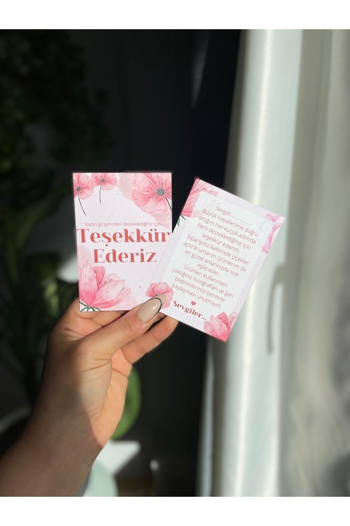 Kadın girişimci teşekkür kartı 10x7 cm çift yön 20 adet, küçük işletme teşekkür kartı, not kartı
