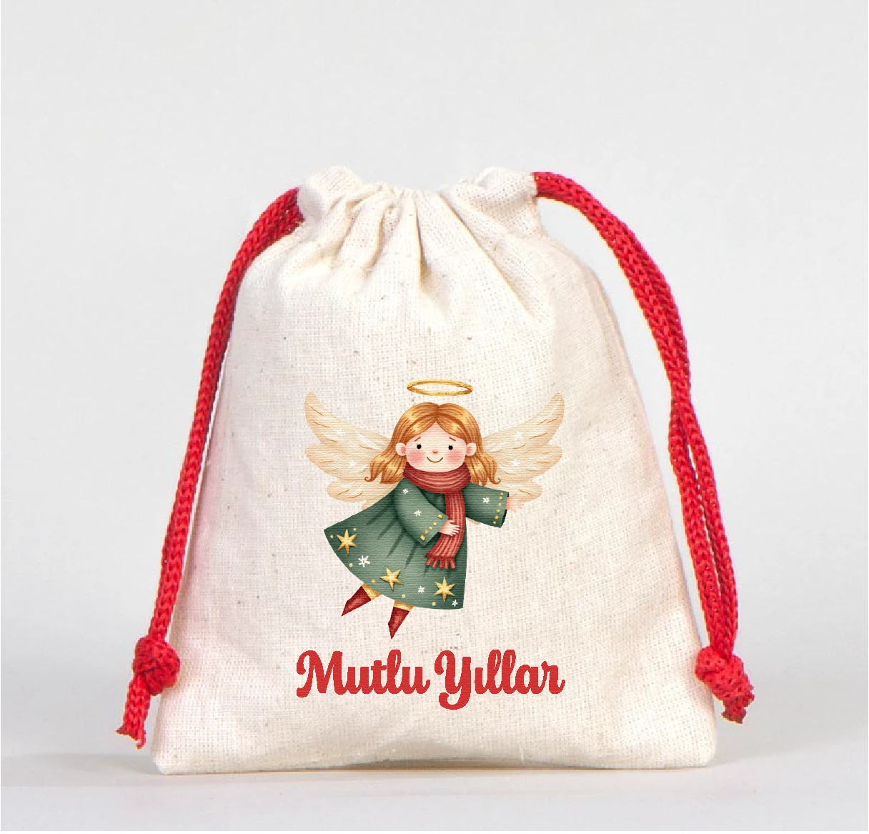 Yılbaşı Baskılı Kese 1 Adet büzgülü kumaş kese hediye kesesi - Model-3