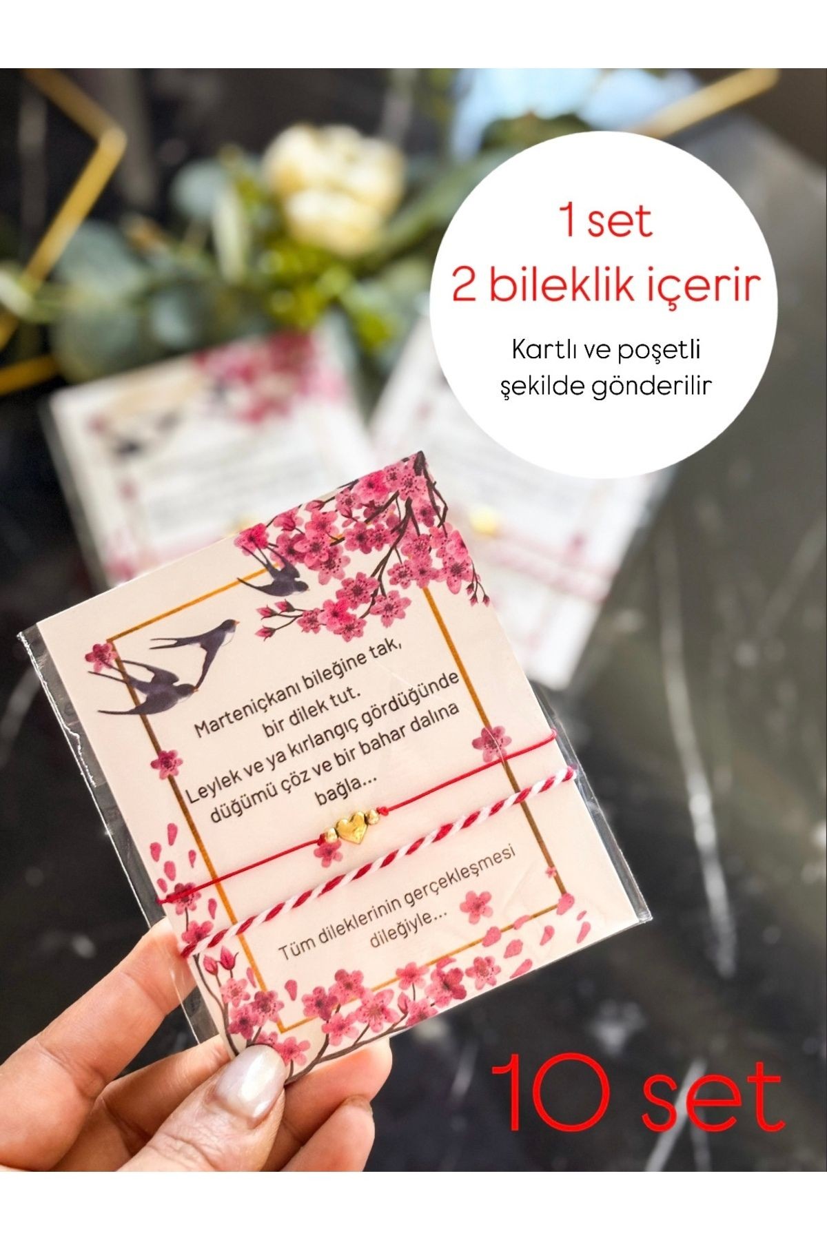 Marteniçka bileklik seti (10 set) 2’li bileklik kartlı ve poşetli dilek bilekliği şans bilekliği