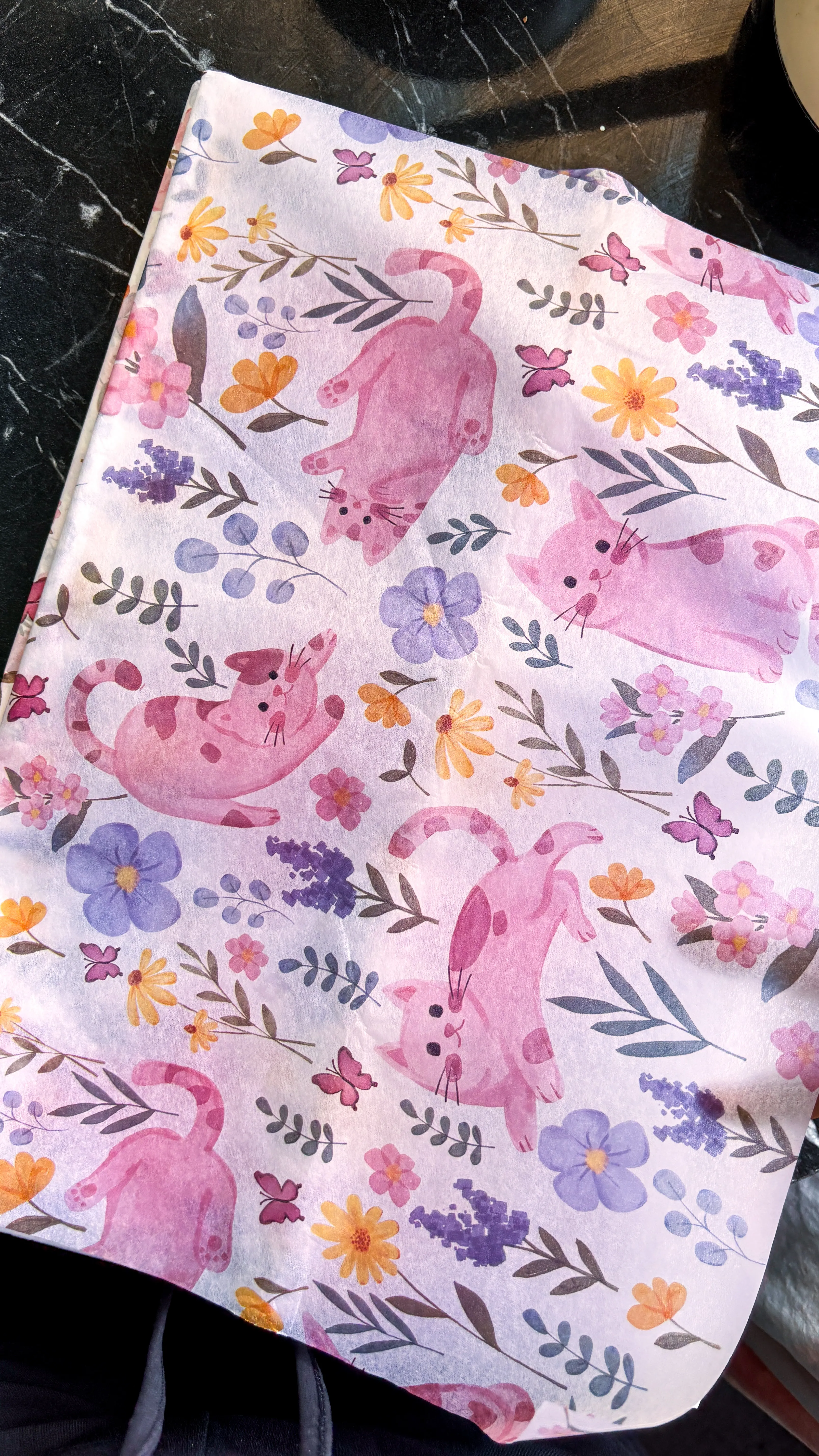 Desenli pelur kağıdı 10 adet 35x50 cm çiçek ve kedi desenli hediye kağıdı 