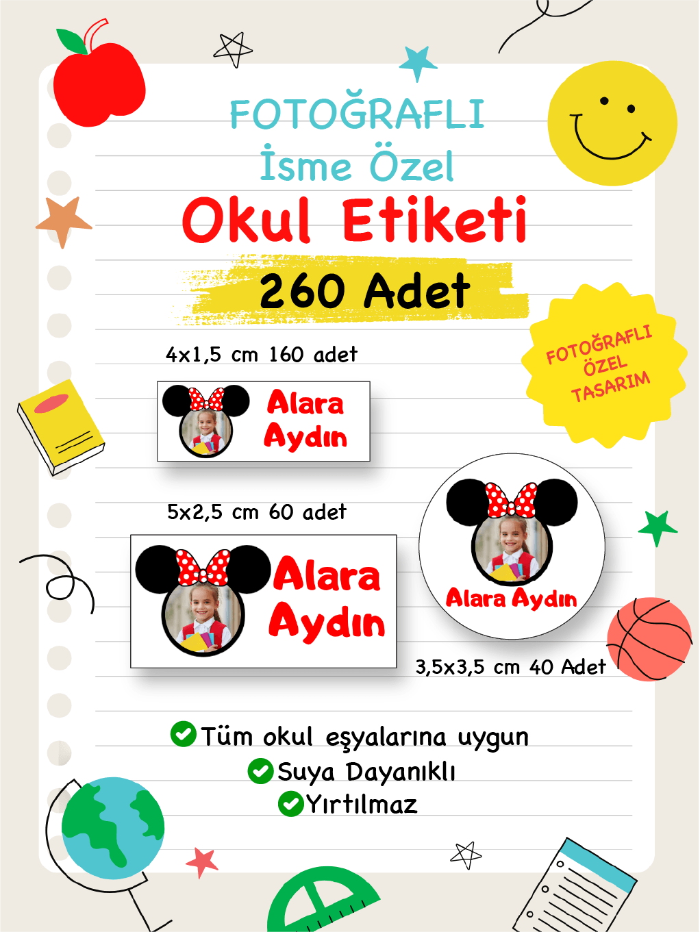 Fotoğraflı İsme Özel Okul Etiketi-126