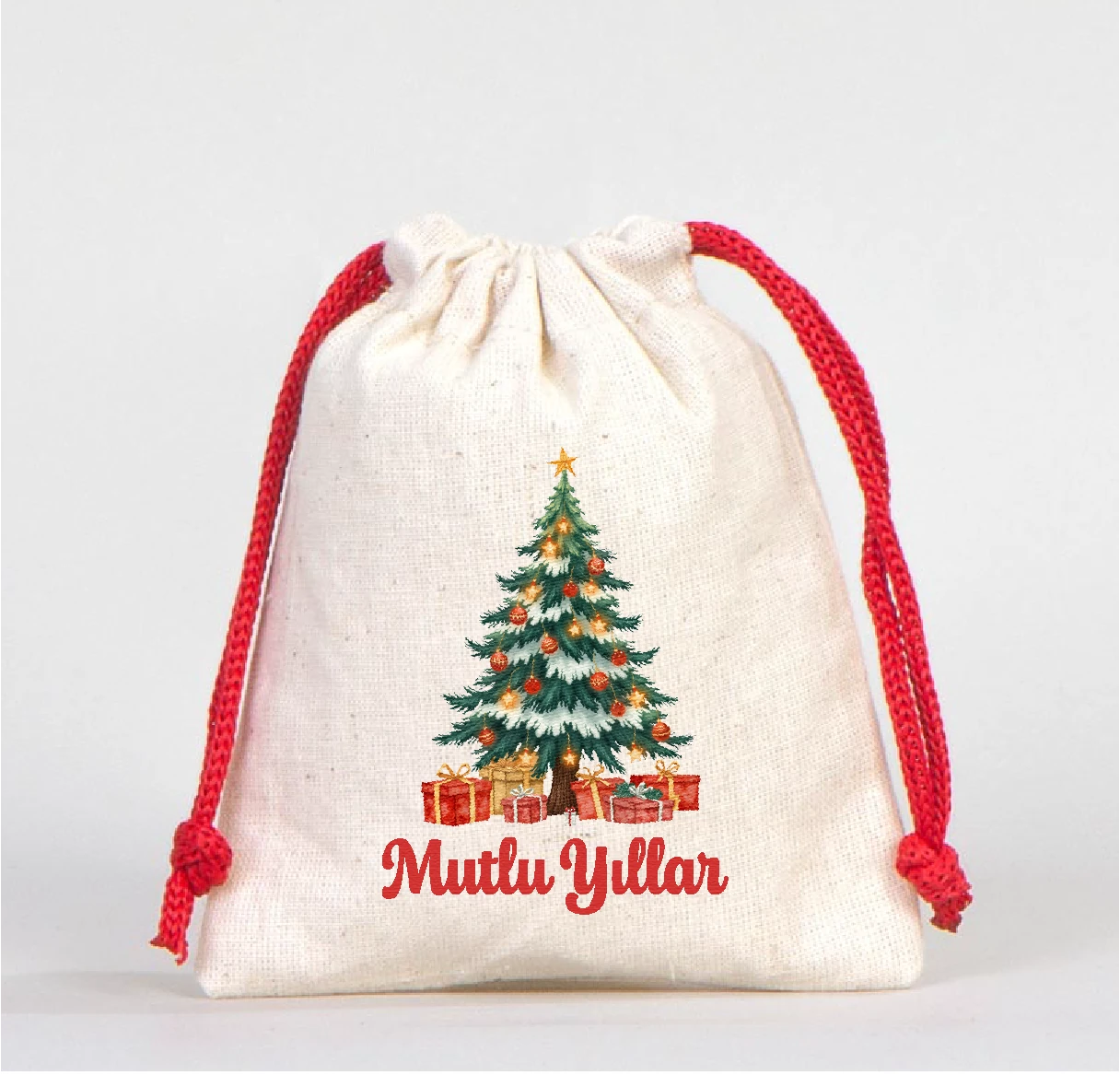 Yılbaşı Baskılı Kese 1 Adet büzgülü kumaş kese hediye kesesi - Model-4