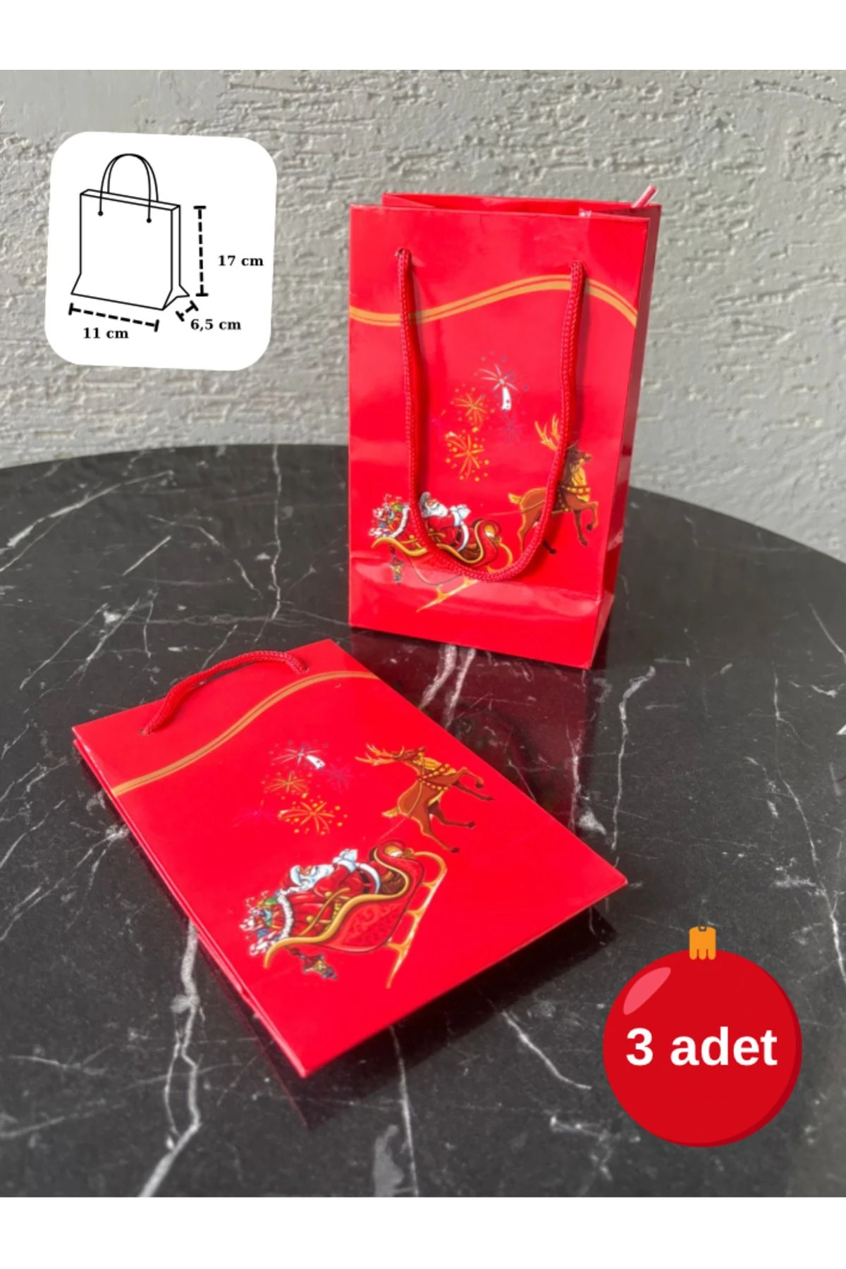 Yılbaşı karton çanta 1 adet, desenli poşet, hediye çantası, noel baba