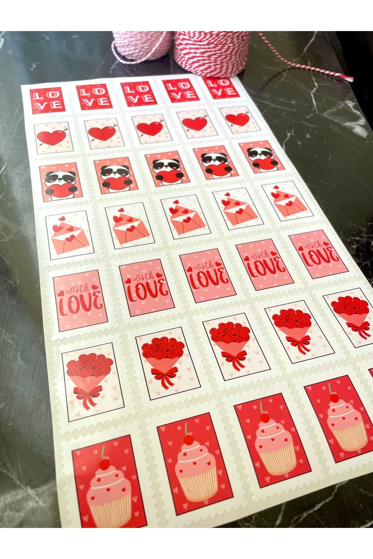 Sevgililer Günü Serisi 35 Adet 5x4 Cm Pul Kesim Sticker Karışık Model