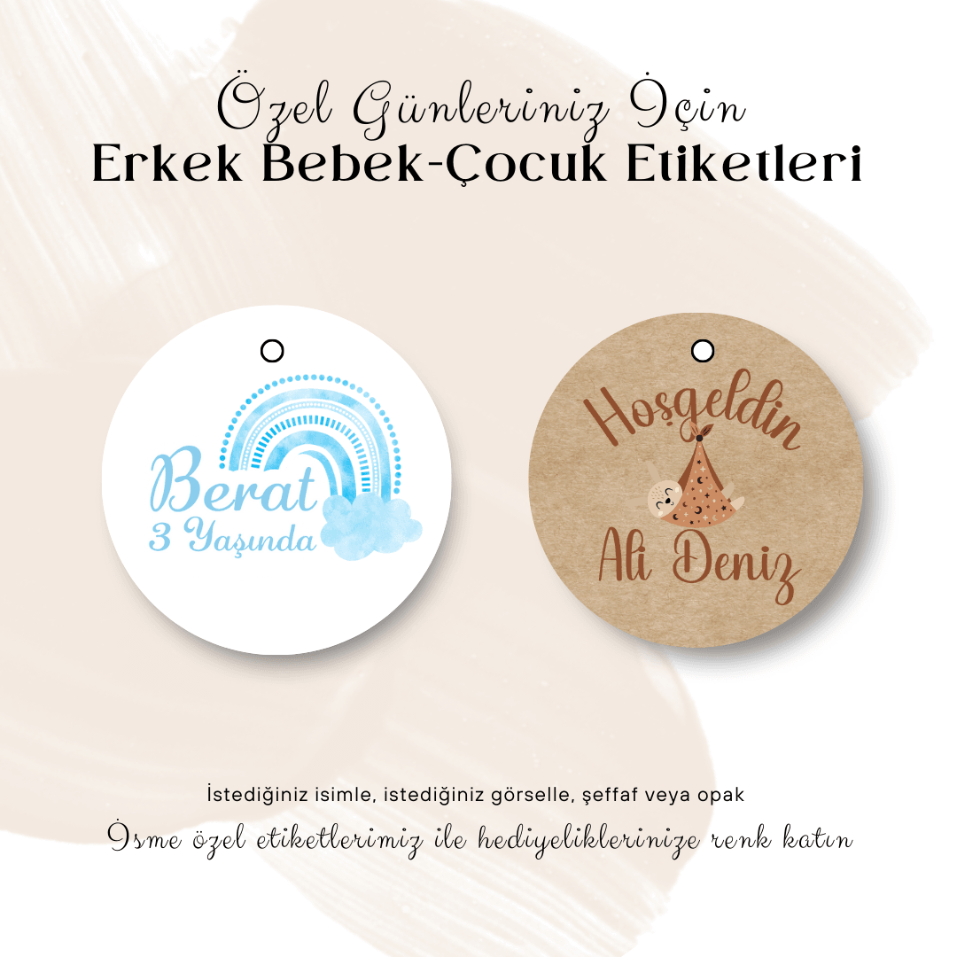 Erkek Çocuk/Bebek Yapışkansız Etiket-4 cm -100 Adet