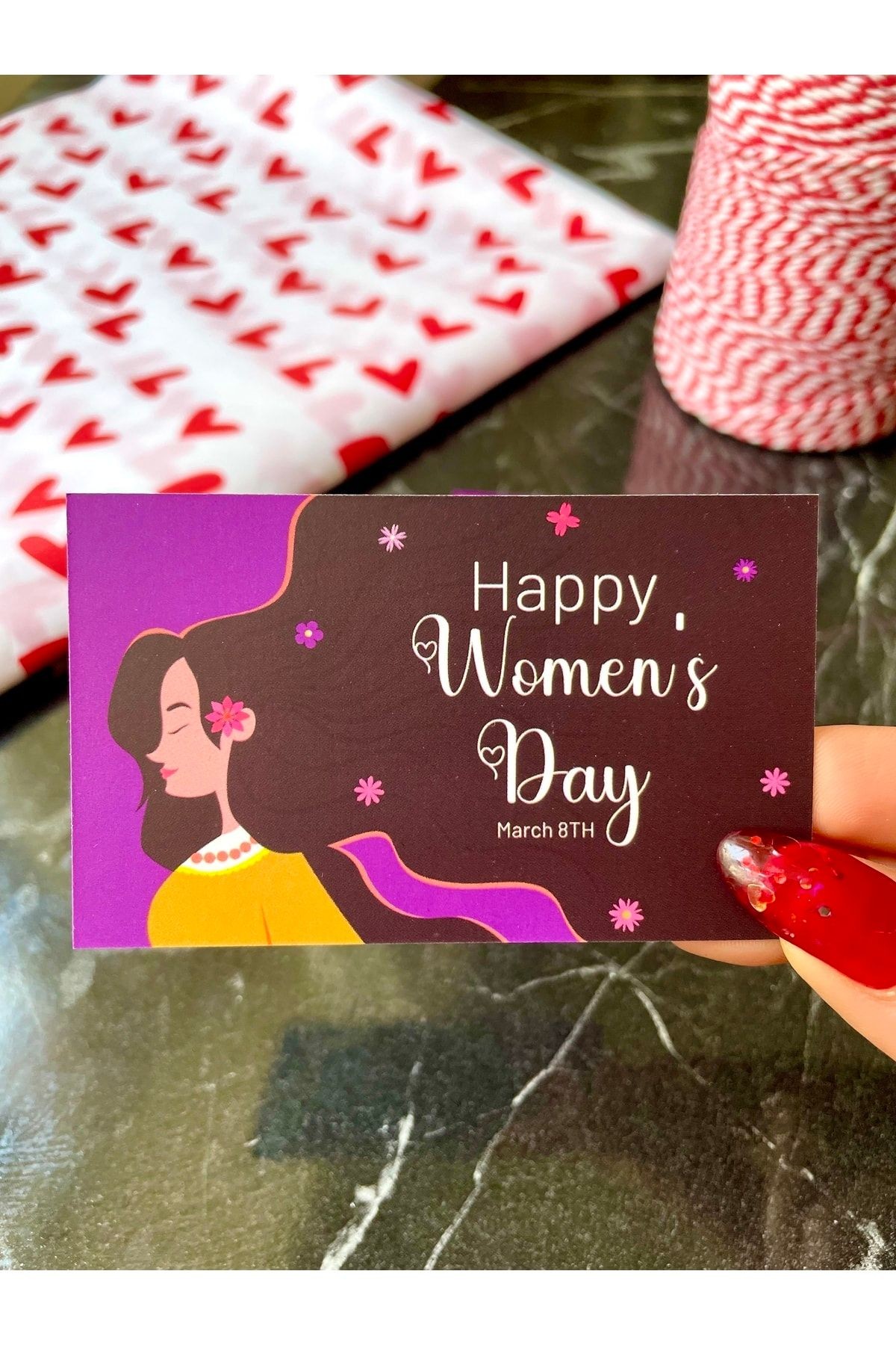 Kadınlar Günü Not Kartı 5x8 Cm 30 Adet Çift Yön Happy Women’s Day Ingilizce Not Kartı Kartvizit