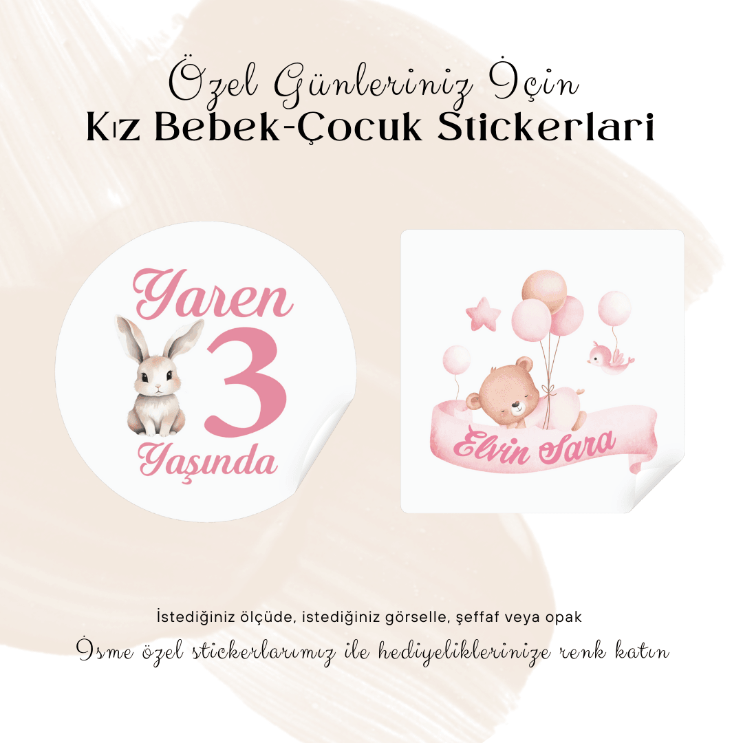 Kız Çocuk/Bebek Sticker- 100 adet