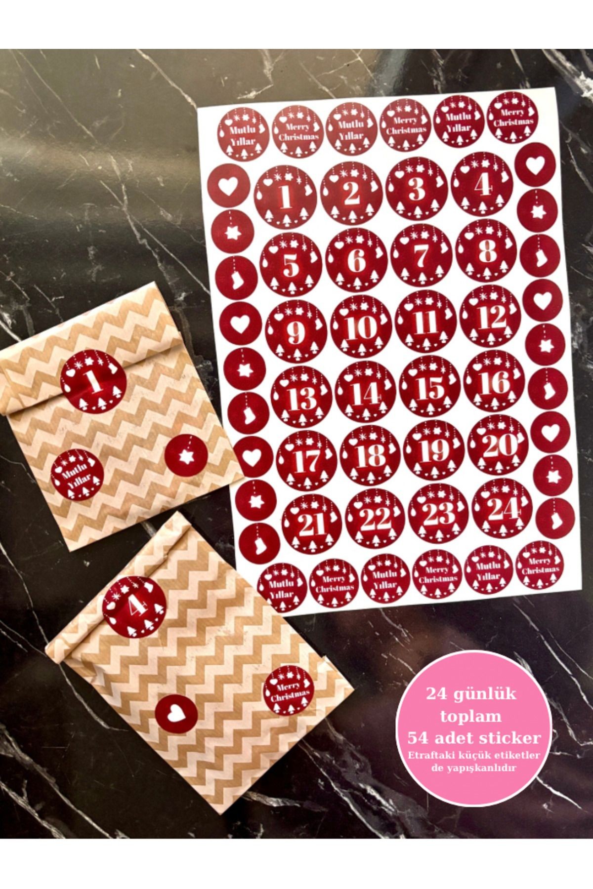 Yılbaşı Advent Calendar Stickerı,24 Gün 54 Adet Yapışkanlı,geri Sayım Takvimi Etiketi Hediye Takvimi
