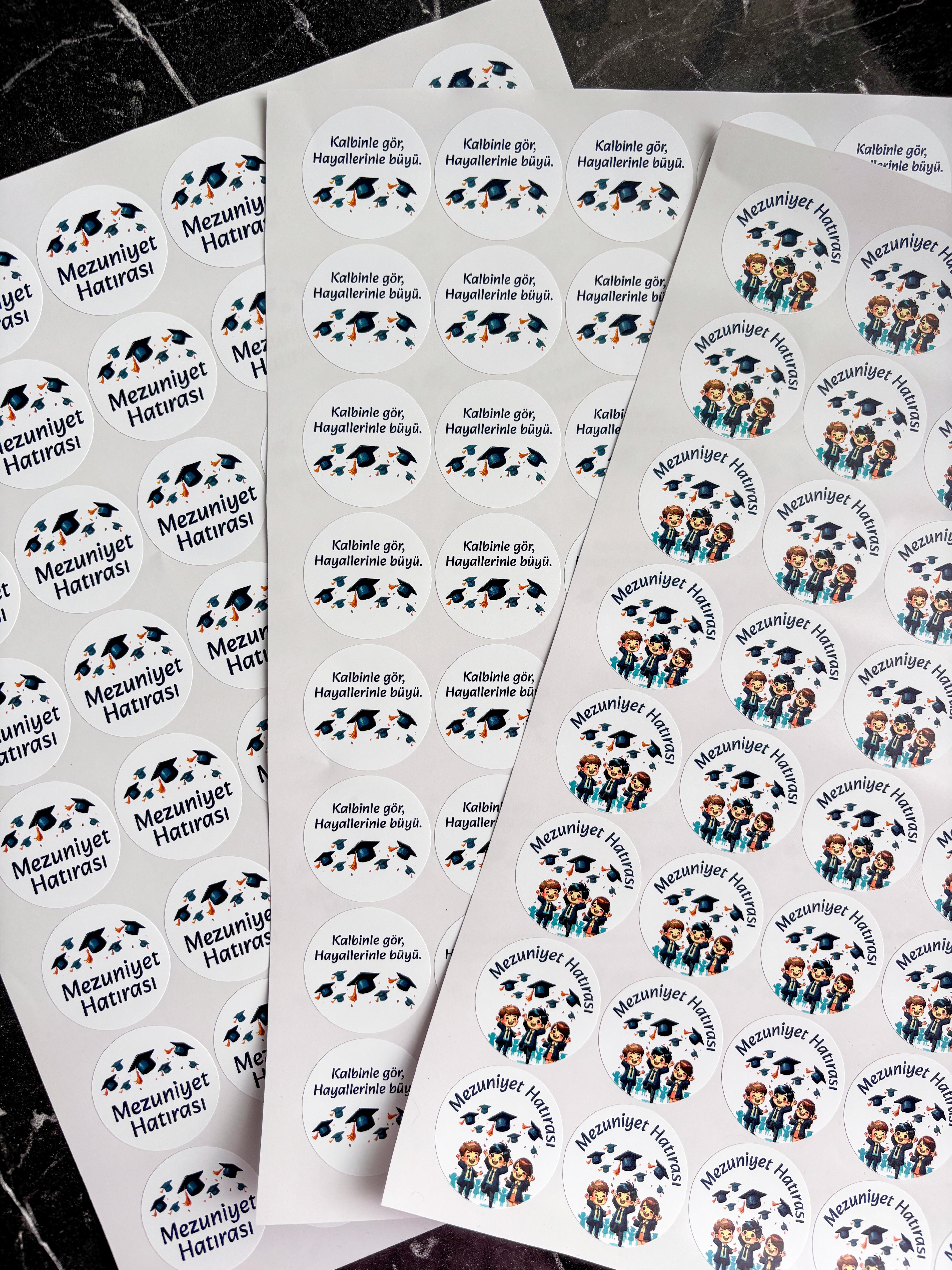 Mezuniyet Hatırası 48 adet 3,5 cm sticker, yapışkanlı etiket