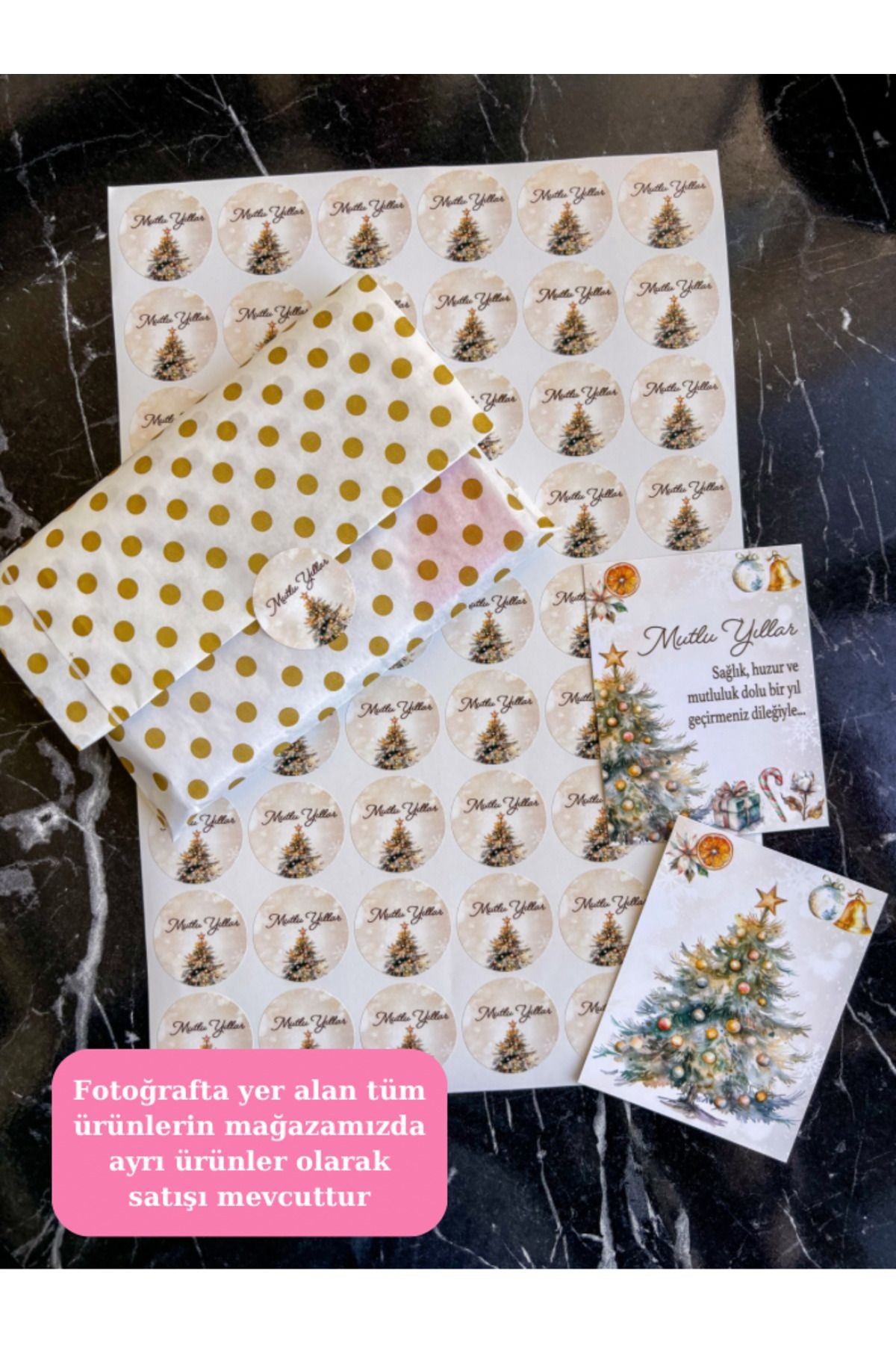 Mutlu yıllar sticker 3,5 cm 54 adet yuvarlak sticker yılbaşı stickerı yapışkanlı etiket yeni yıl