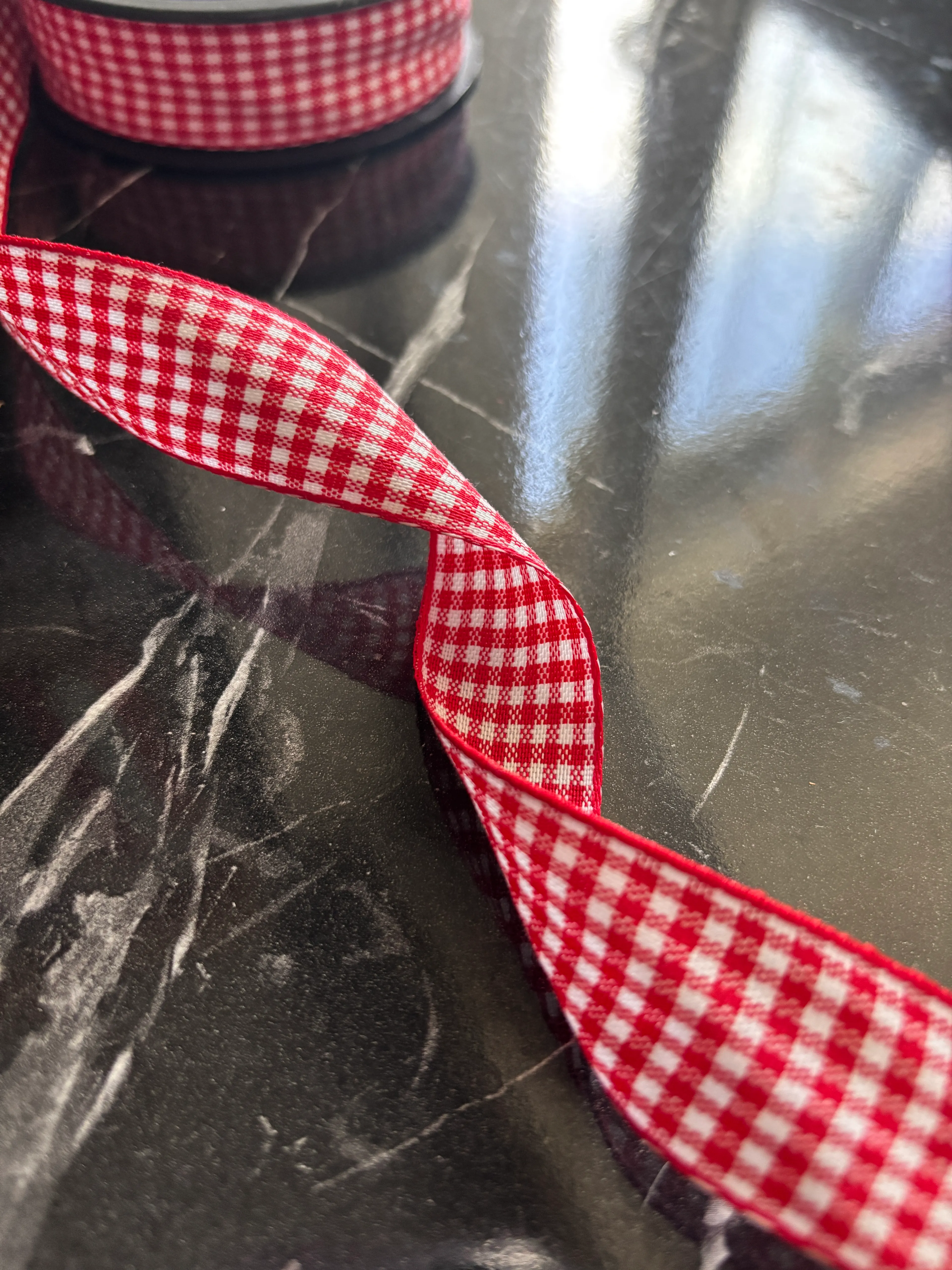 Ekose desenli kurdele 5 metre / 2.5 cm enli yılbaşı hediye kurdelesi 