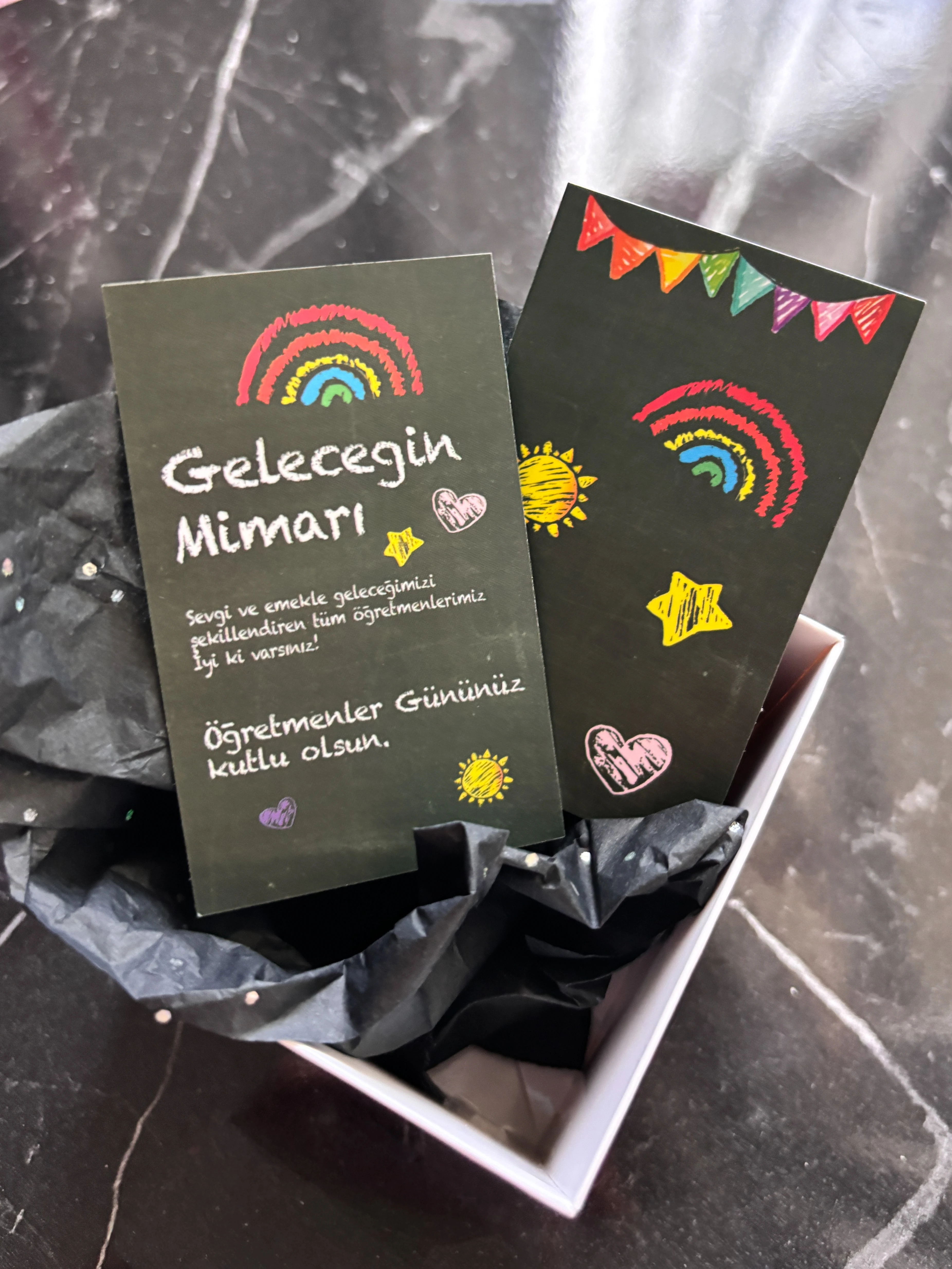 Öğretmenler günü not kartı 20 adet 5x8 cm çift yön baskılı hediye kartı, öğretmene hediye