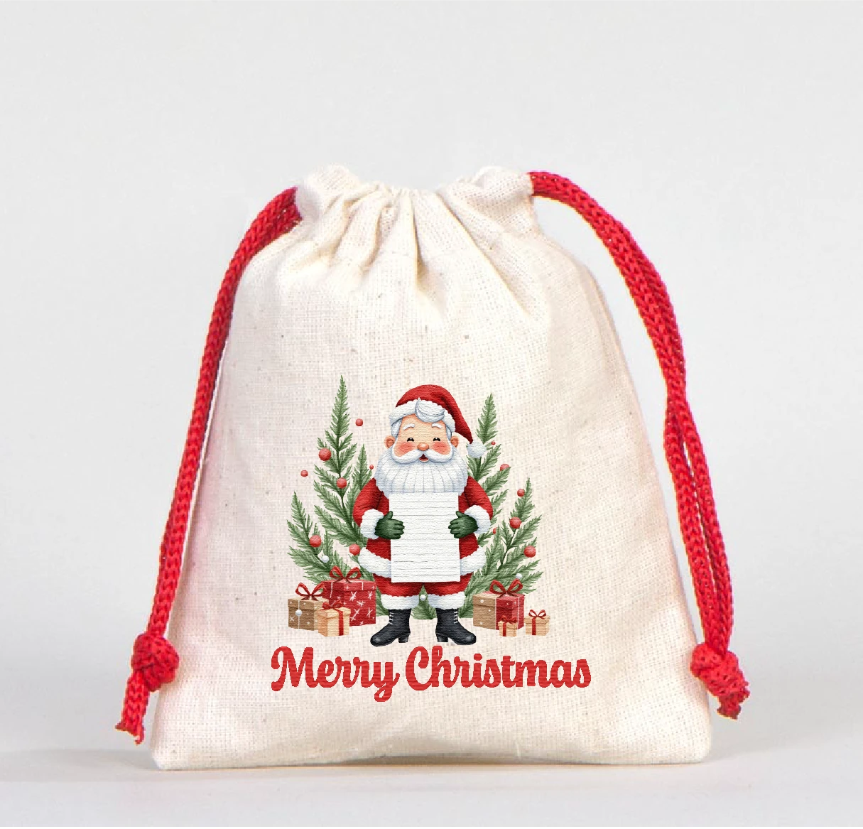 Yılbaşı Baskılı Kese 1 Adet büzgülü kumaş kese hediye kesesi - Model-7