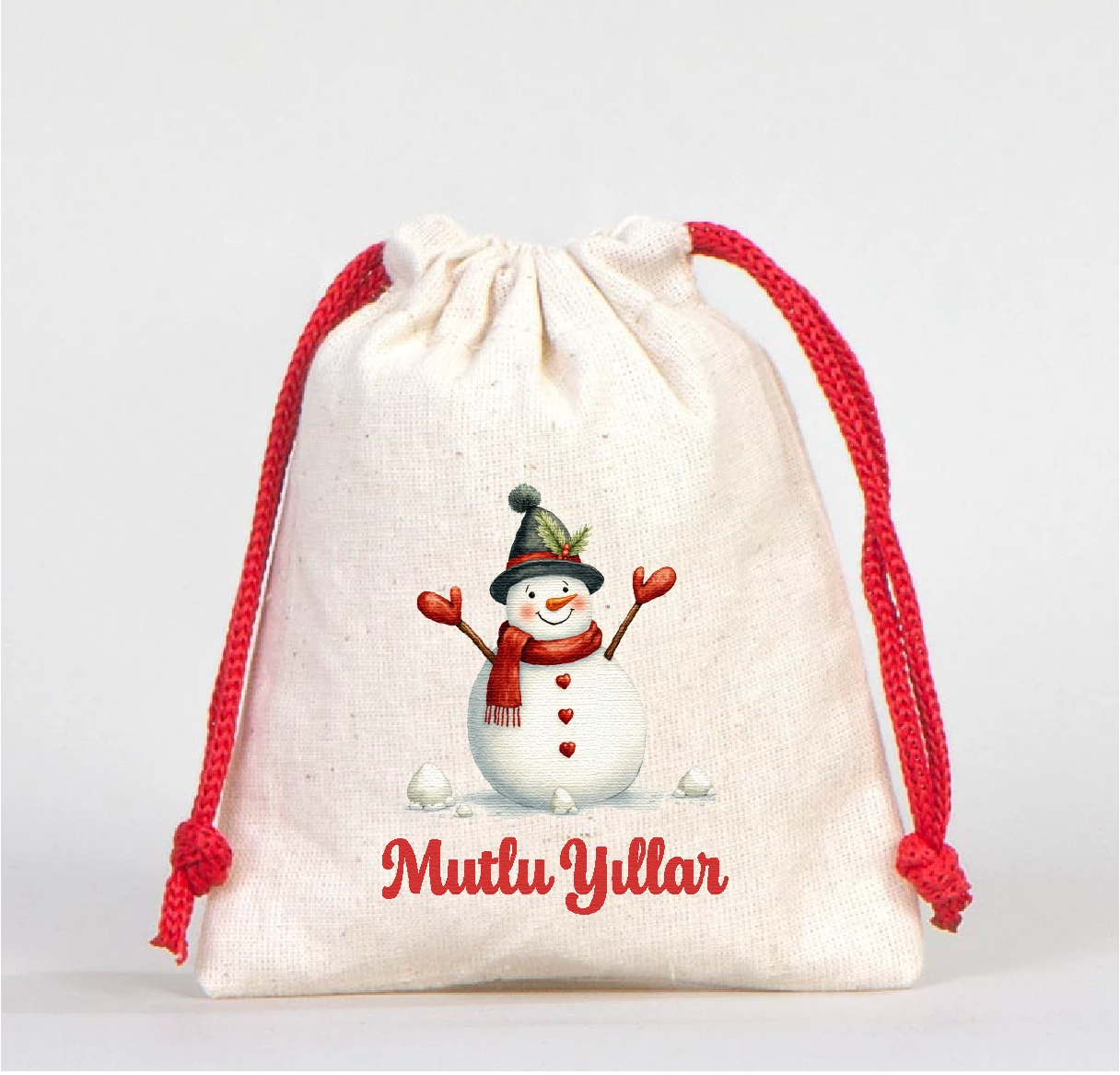 Yılbaşı Baskılı Kese 1 Adet büzgülü kumaş kese hediye kesesi - Model-2