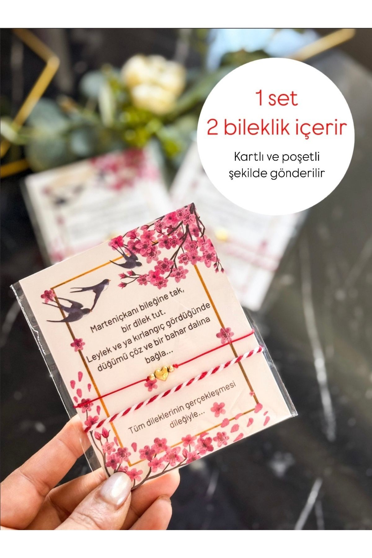 Marteniçka bileklik seti 1 SET kartlı poşetli dilek bilekliği 2Lİ bileklik Hediyelik şans bilekliği