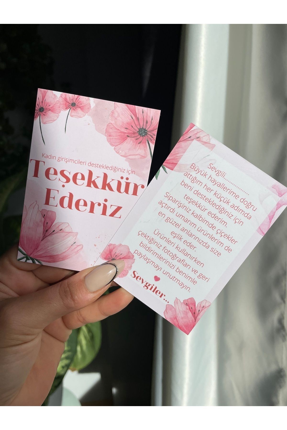 Kadın girişimci teşekkür kartı 10x7 cm çift yön 20 adet, küçük işletme teşekkür kartı, not kartı