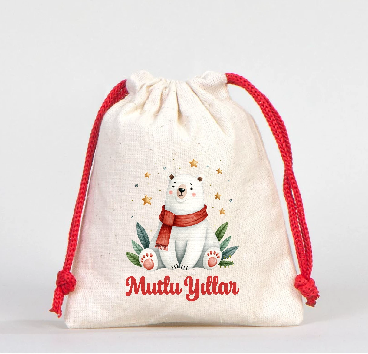 Yılbaşı Baskılı Kese 1 Adet büzgülü kumaş kese hediye kesesi - Model-6