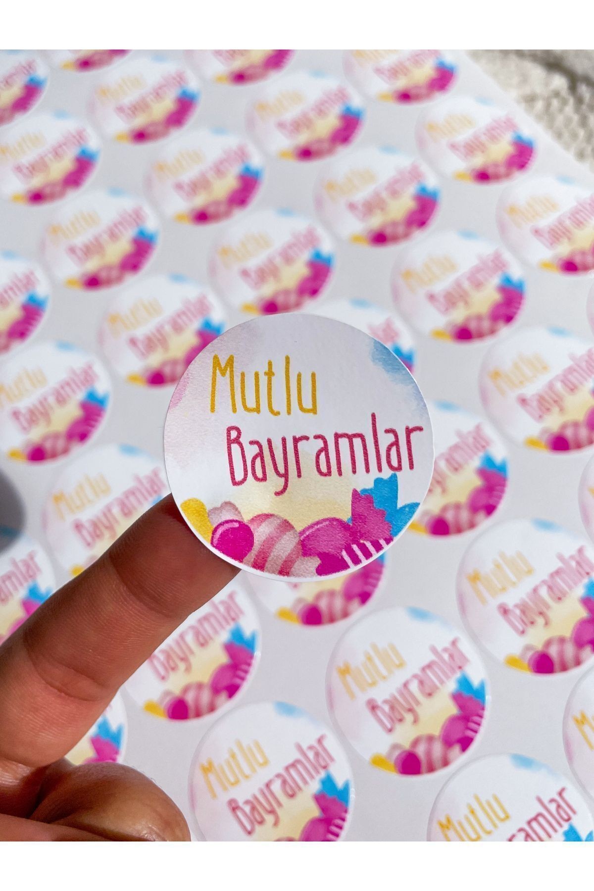 Mutlu Bayramlar Sticker 48 adet 3,5 cm Sticker, Bayram Hediyeliği, Ramazan Bayramı Yapışkanlı Etiket