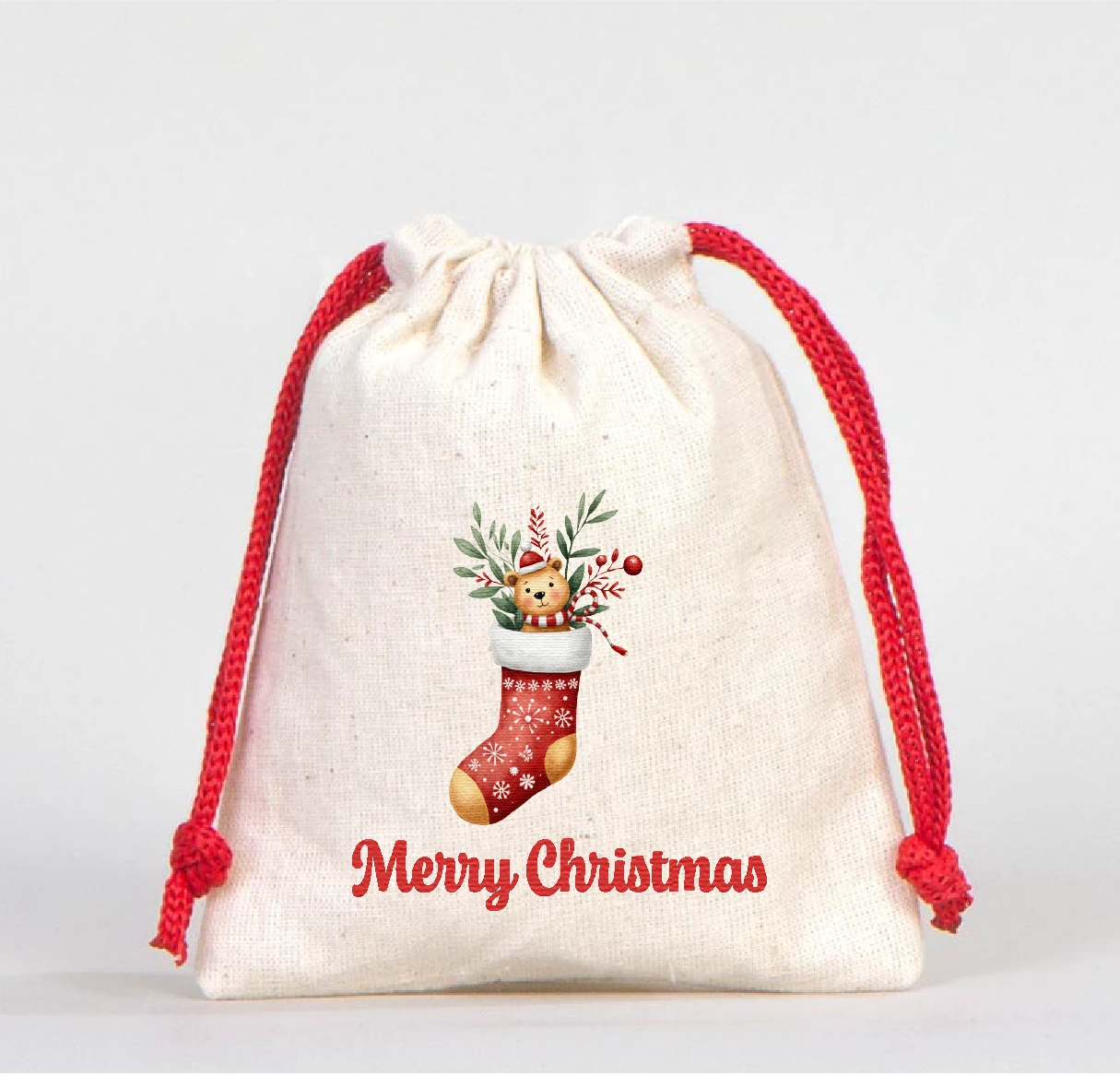 Yılbaşı Baskılı Kese 1 Adet büzgülü kumaş kese hediye kesesi - Model-11