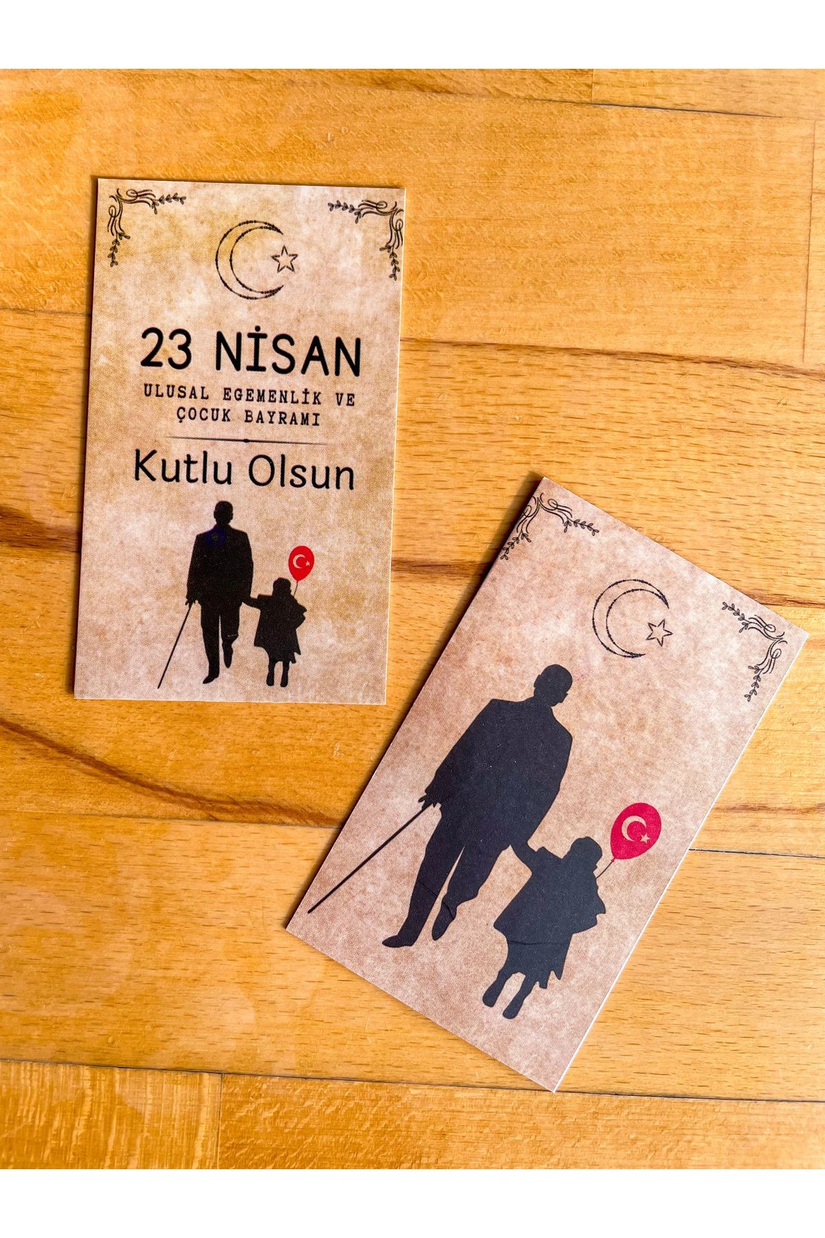 23 Nisan kraft görünüm not kartı 5x8 cm 30 adet çift yön tebrik, not, teşekkür, kutlama,hediye kartı