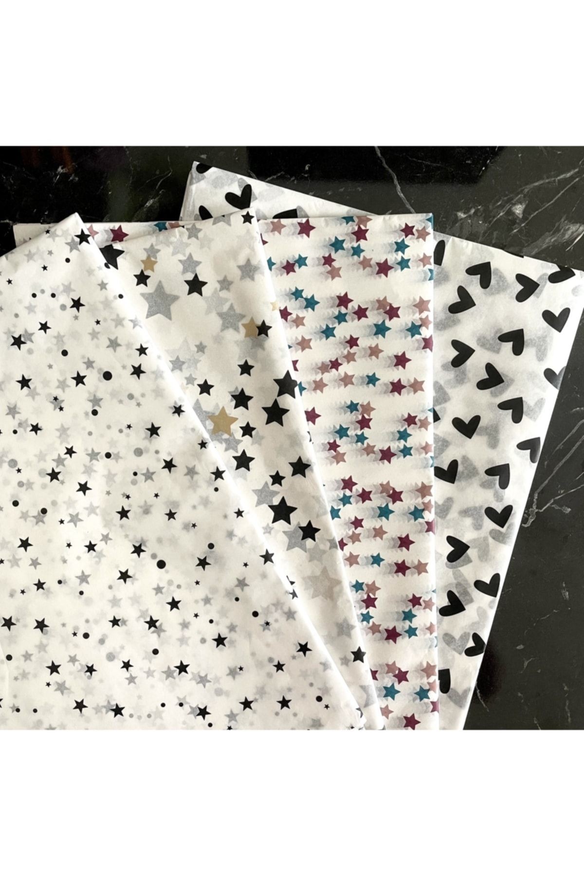 Pelur Kağıdı 50x70 Cm 10 Adet Benekli Yıldız Baskılı Pelur Kağıdı Yılbaşı Hediye Paketi