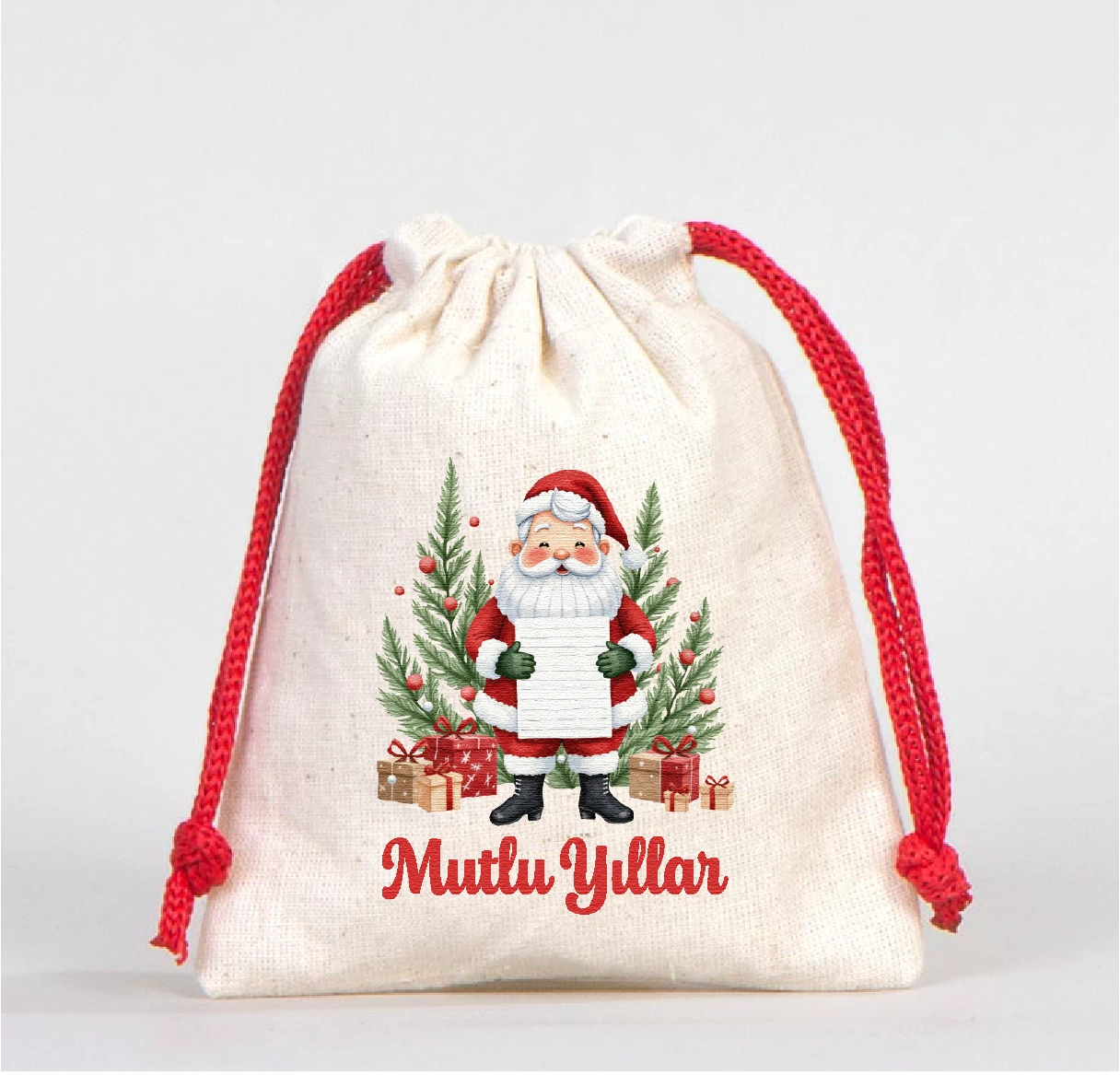 Yılbaşı Baskılı Kese 1 Adet büzgülü kumaş kese hediye kesesi - Model-1