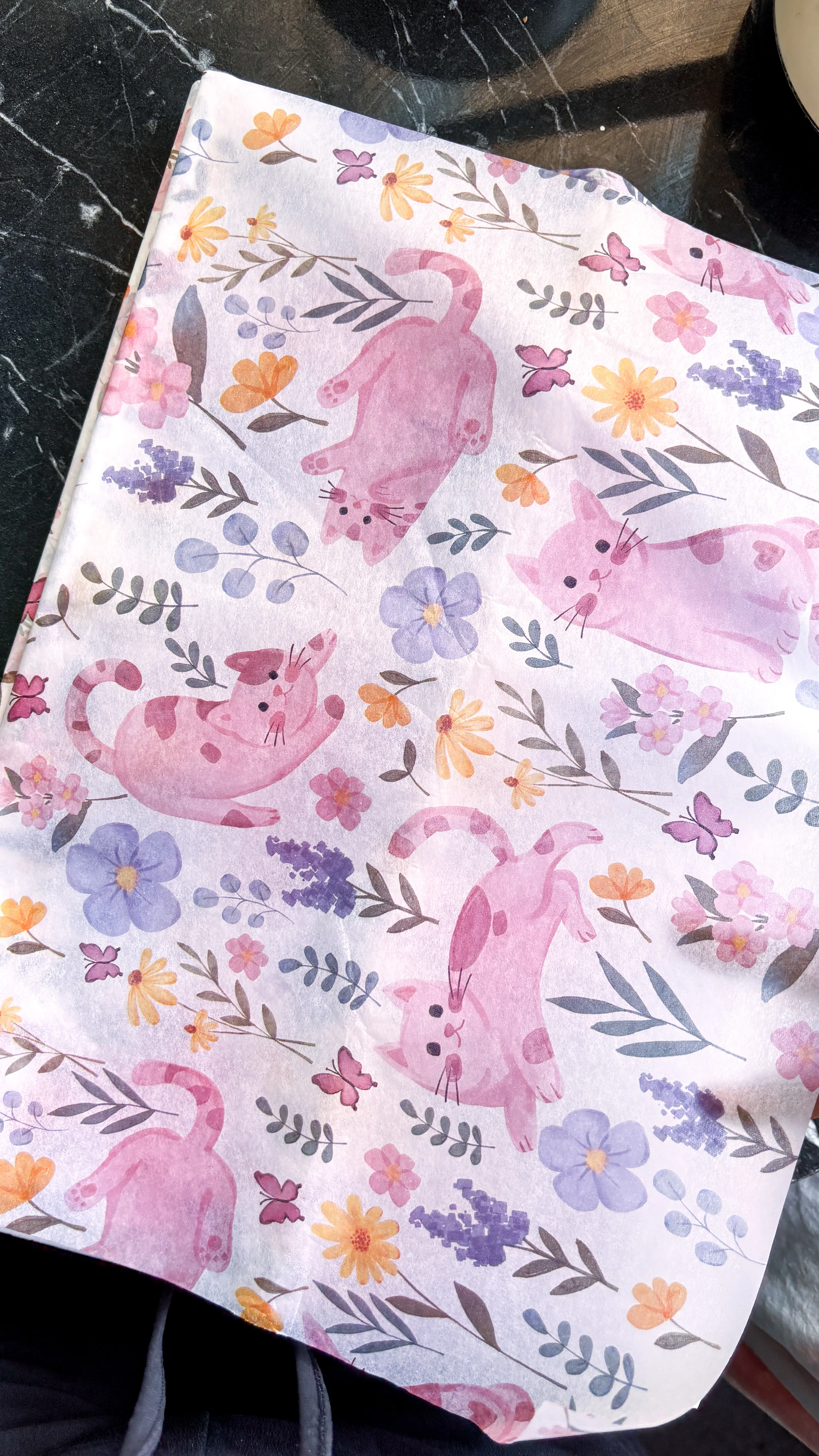 Desenli pelur kağıdı 10 adet 35x50 cm çiçek ve kedi desenli hediye kağıdı 