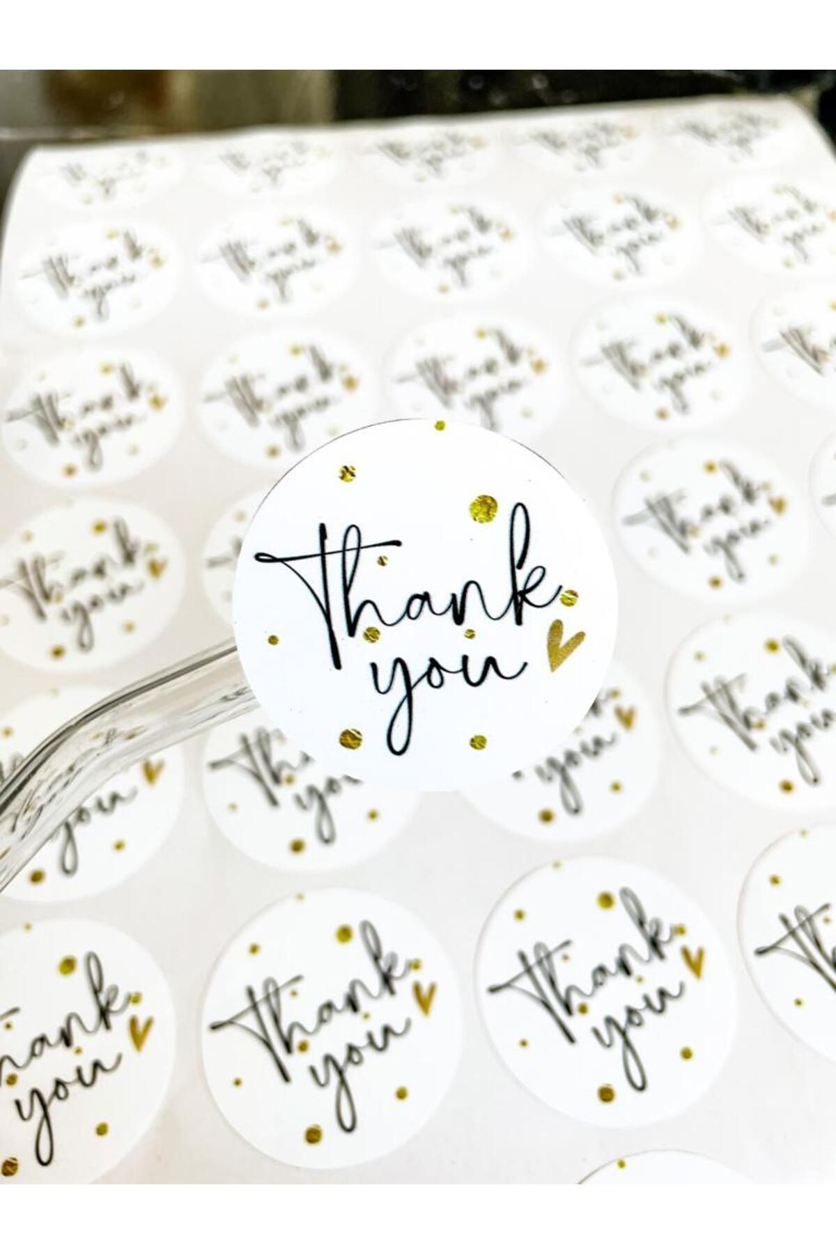 Thank You Opak Sticker 4 Cm Yuvarlak 35 Adet Teşekkür Etiketi, Yapışkanlı Etiket