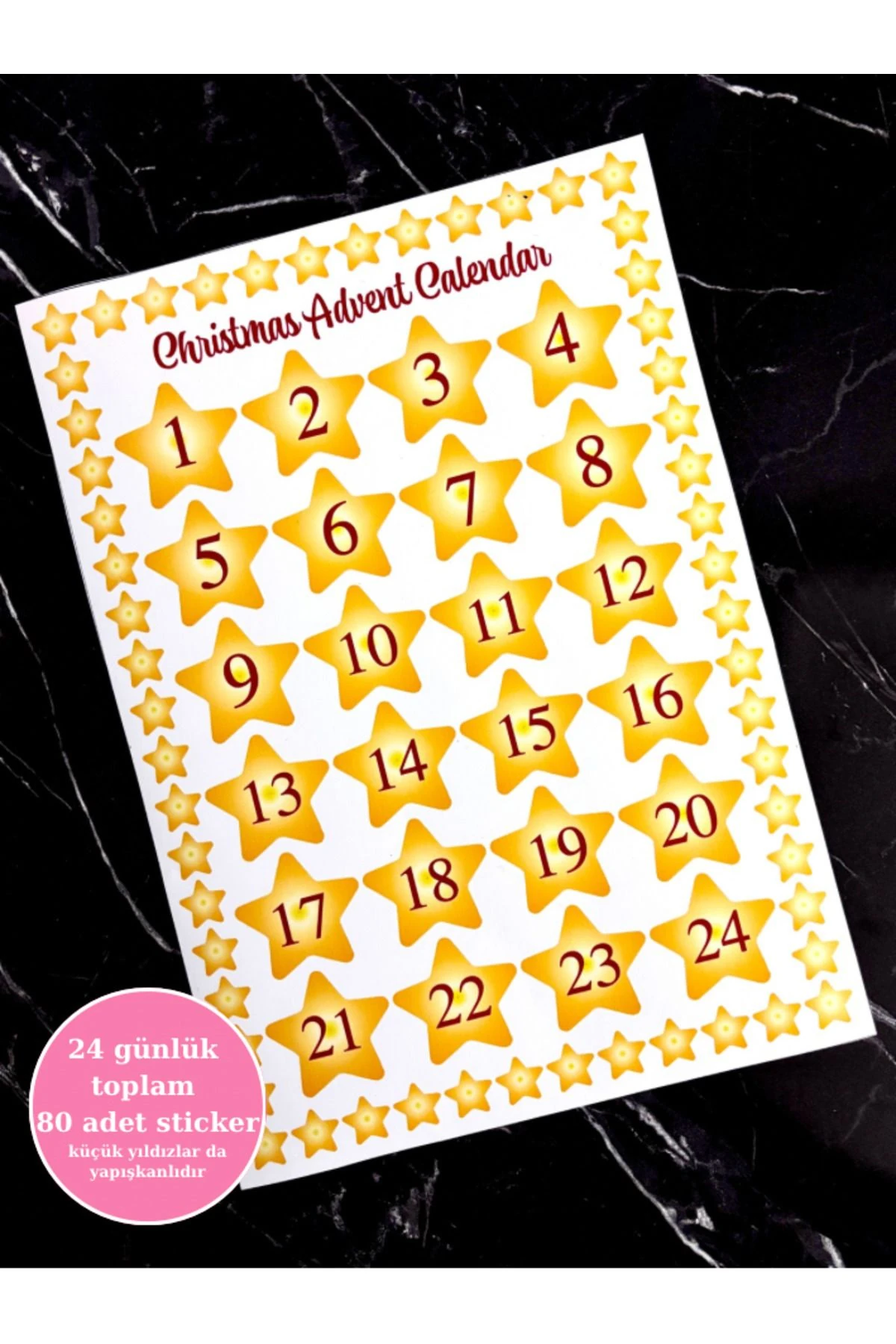 Yılbaşı advent calendar stickerı,24 gün 80 adet yapışkanlı,geri sayım takvimi etiketi hediye takvimi
