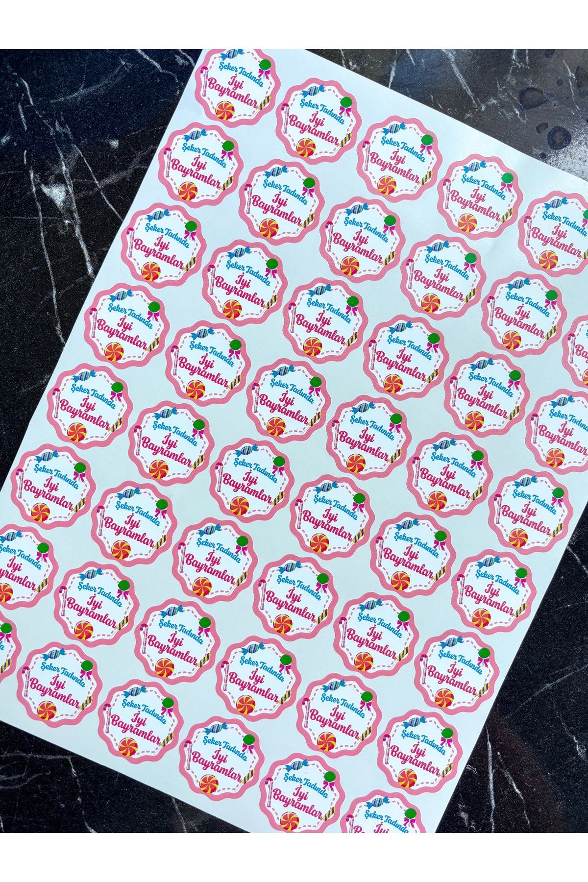 İyi bayramlar sticker 48 adet 3,5 cm yapışkanlı etiket, bayram hediyeliği, bayram şekeri etiketi