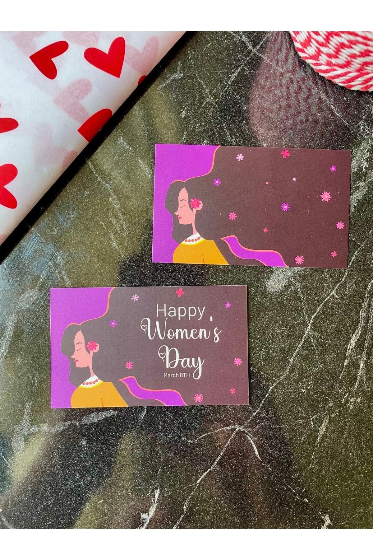 Kadınlar Günü Not Kartı 5x8 Cm 30 Adet Çift Yön Happy Women’s Day Ingilizce Not Kartı Kartvizit