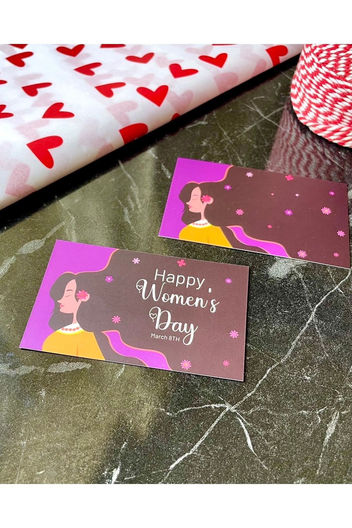 Kadınlar Günü Not Kartı 5x8 Cm 30 Adet Çift Yön Happy Women’s Day Ingilizce Not Kartı Kartvizit