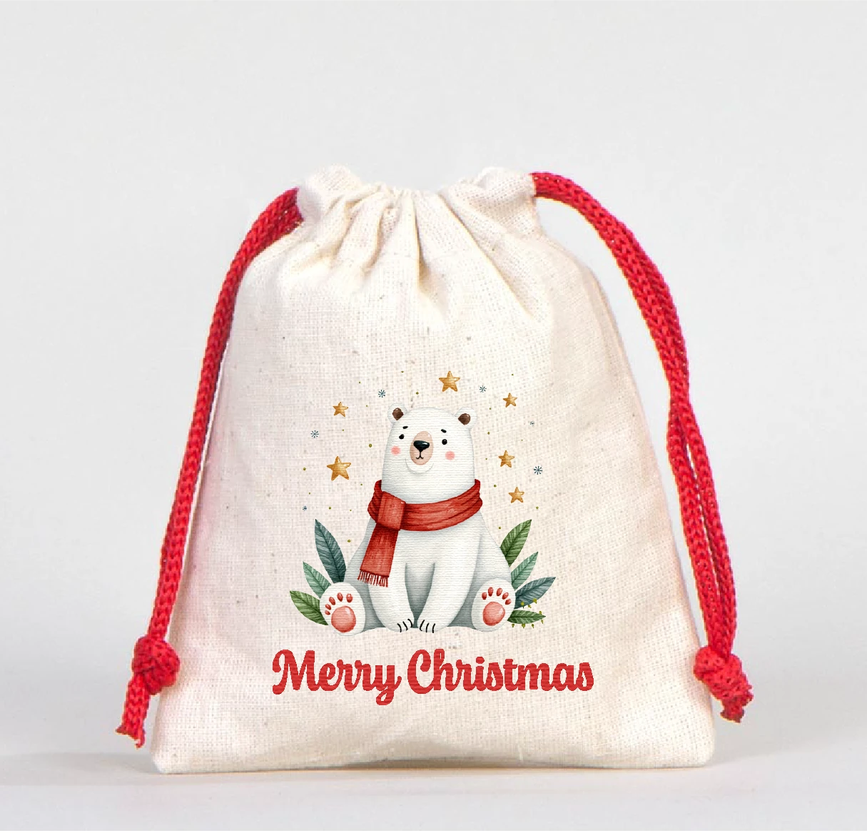 Yılbaşı Baskılı Kese 1 Adet büzgülü kumaş kese hediye kesesi - Model-12