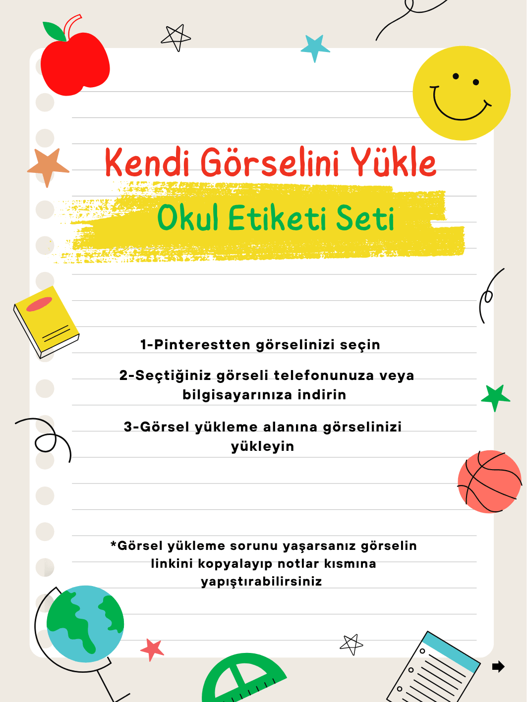 Kendi görselini yükle İsme özel okul etiketi seti