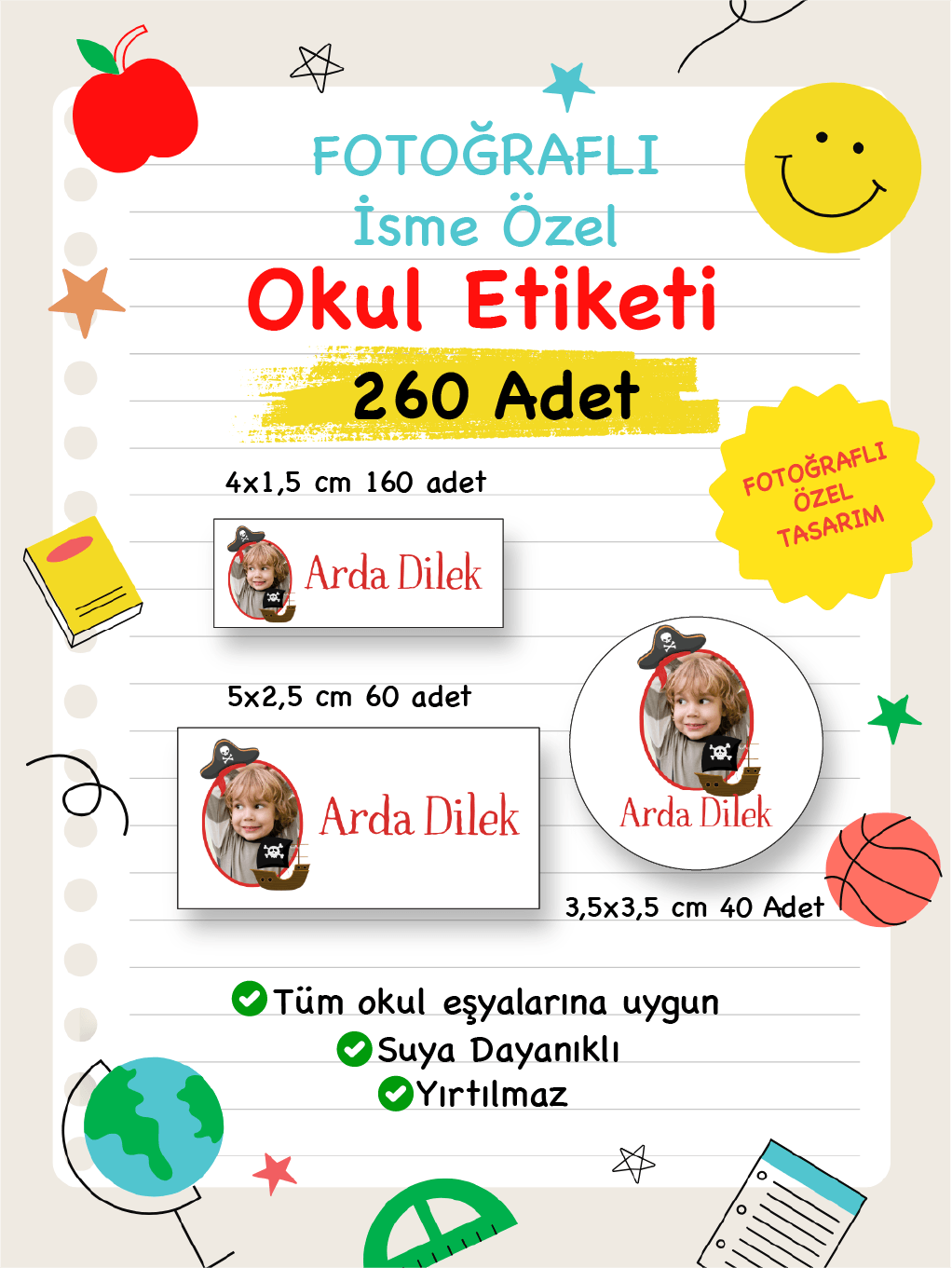 Fotoğraflı İsme Özel Okul Etiketi-123
