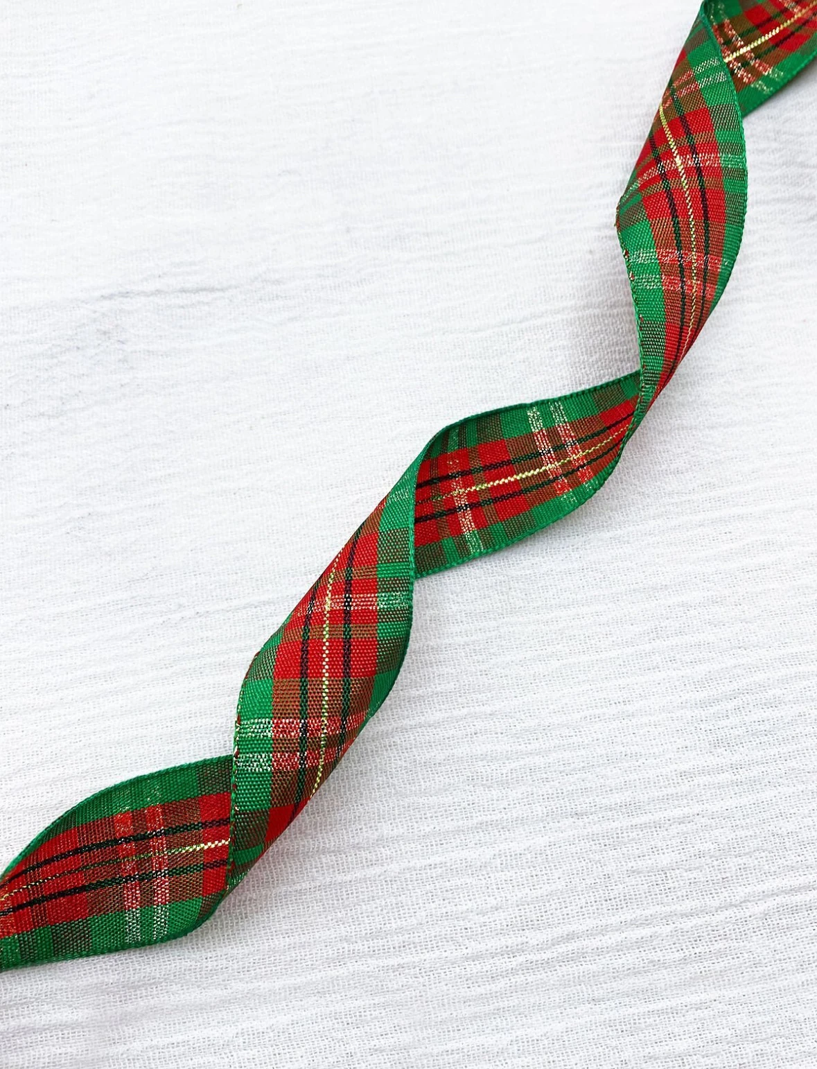 Ekose desenli kurdele 2 metre / 2.5 cm enli yılbaşı hediye kurdelesi 