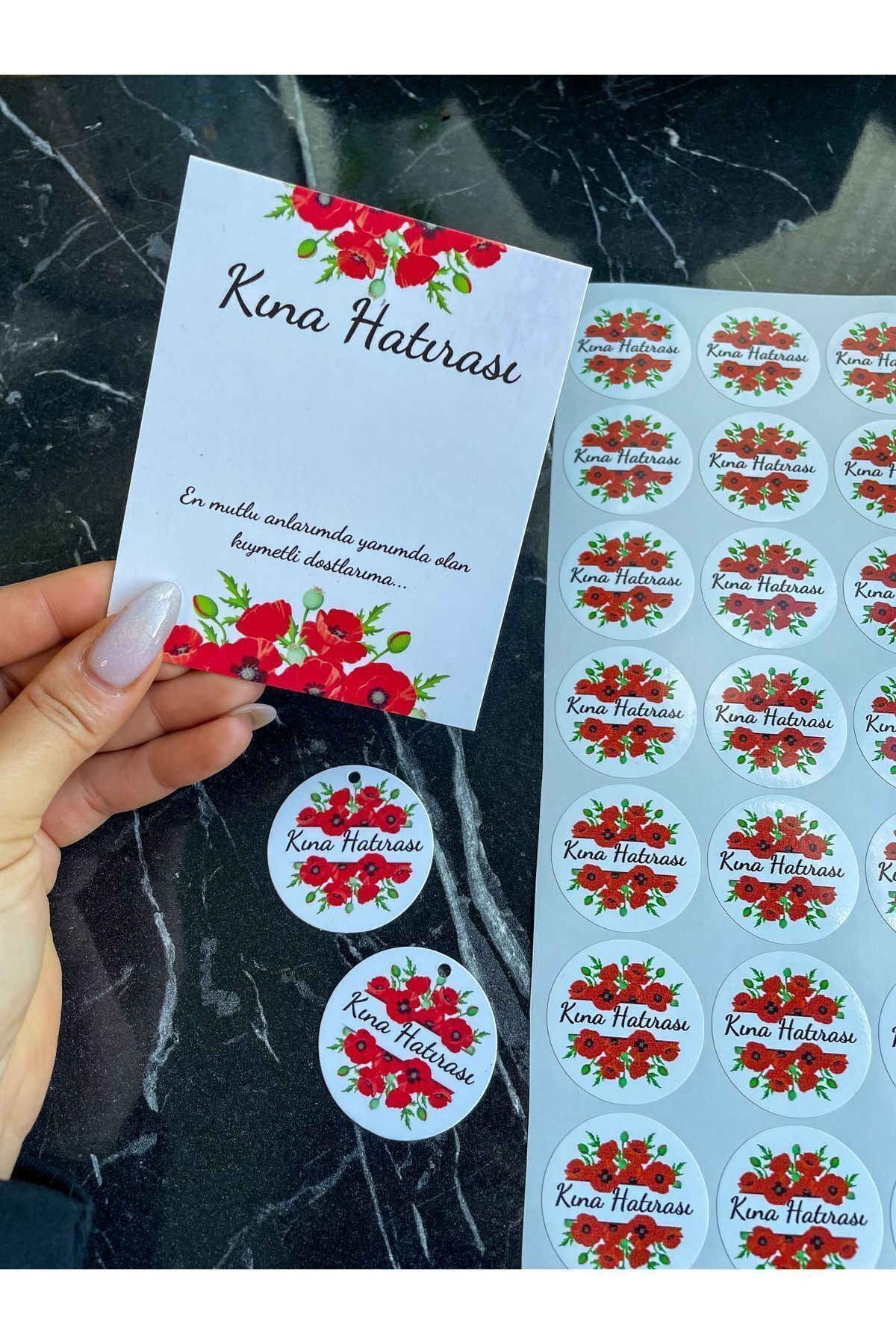 Kına Hatırası Sticker 54 Adet 3,5 Cm Opak Sticker (İSİMSİZ) Kına Hediyeliği Hediye Etiketi
