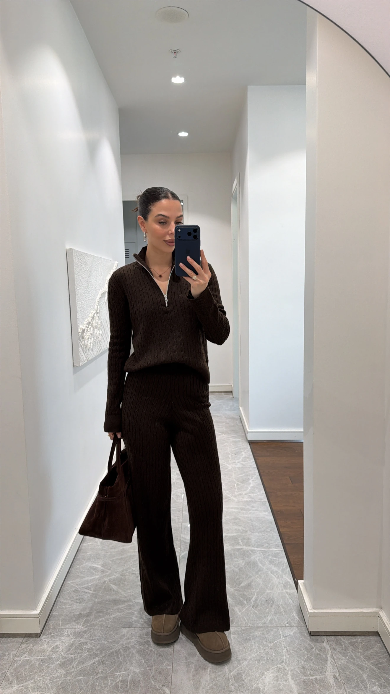 ÖRGÜ DESEN TRİKO TAKIM  - ACI KAHVE