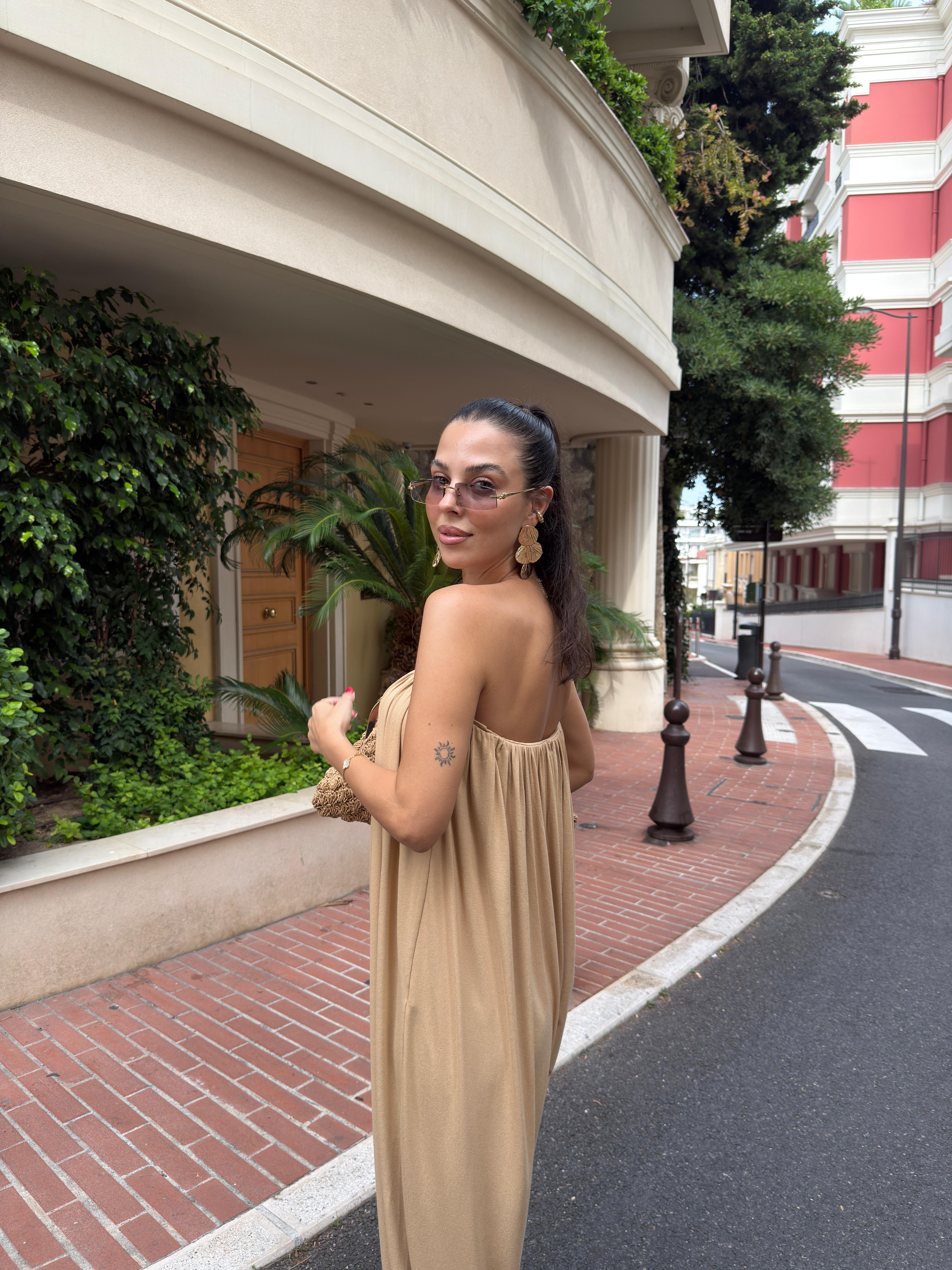 STRAPLEZ GENİŞ PAÇA BEJ TULUM