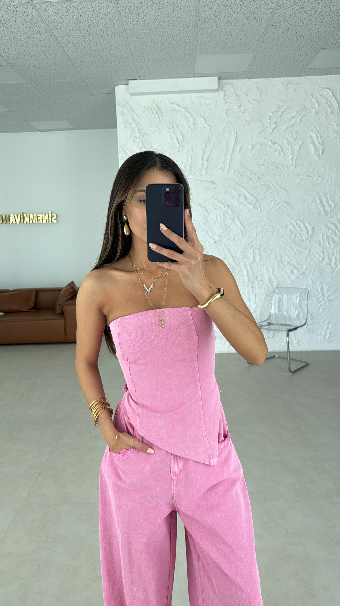 pembe straplez büstiyer takım